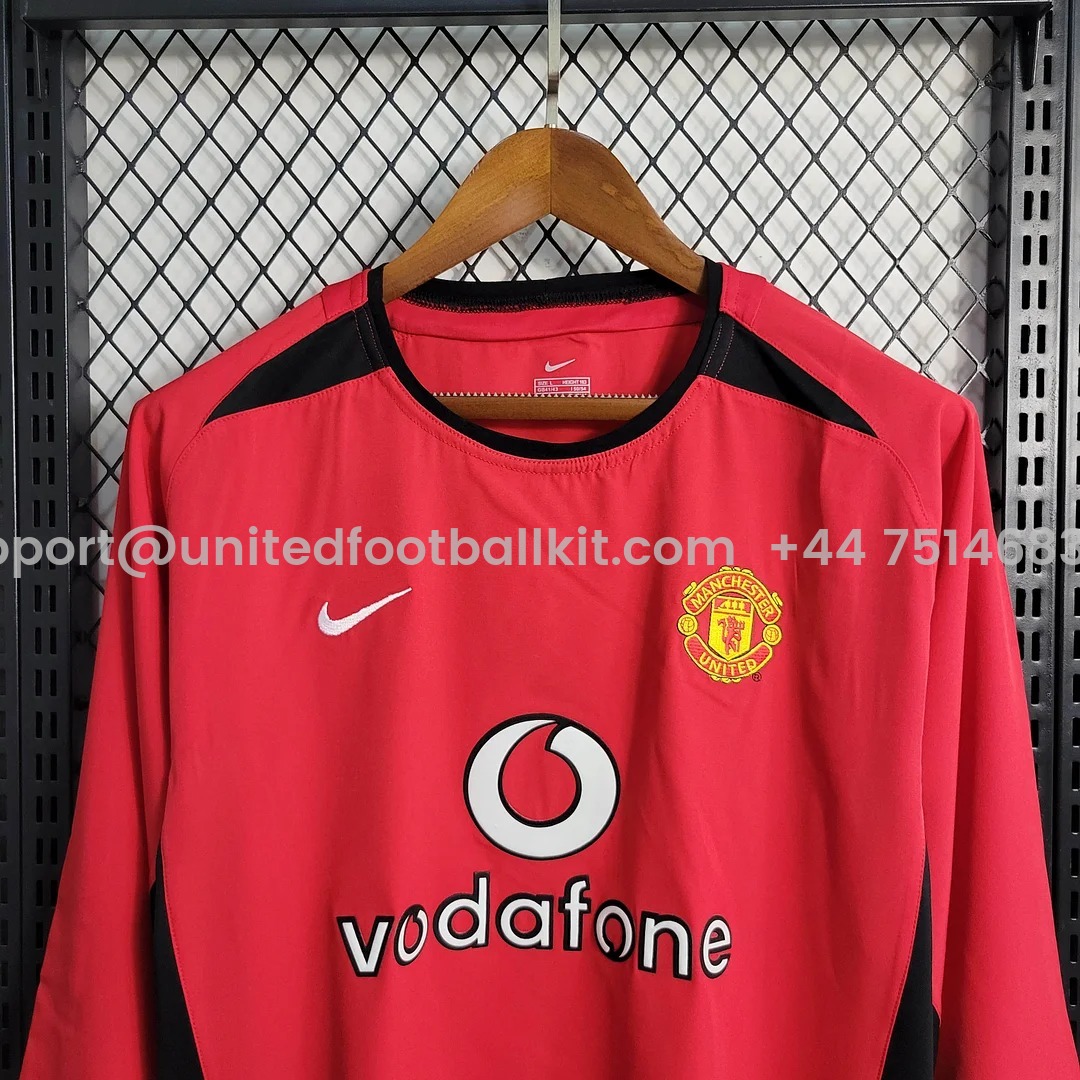 Unitedfootballkit.com | Retro Manchester United 02-04 Home Long Sleeve Jersey -Customize Name, Number and Patch | Worldwide Shipping