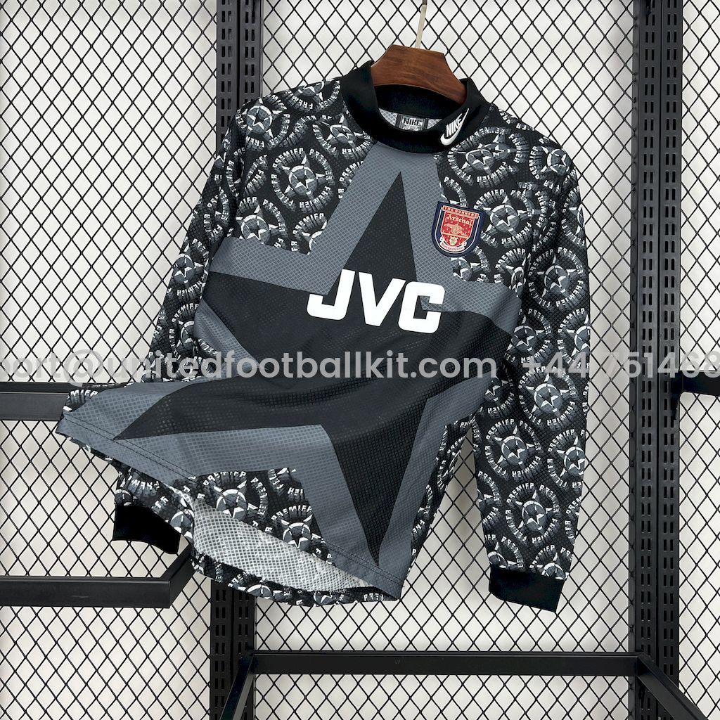 Unitedfootballkit.com | Retro Arsenal 1994-95 Black GK Long Sleeves Jersey -Customize Name, Number and Patch | Worldwide Shipping