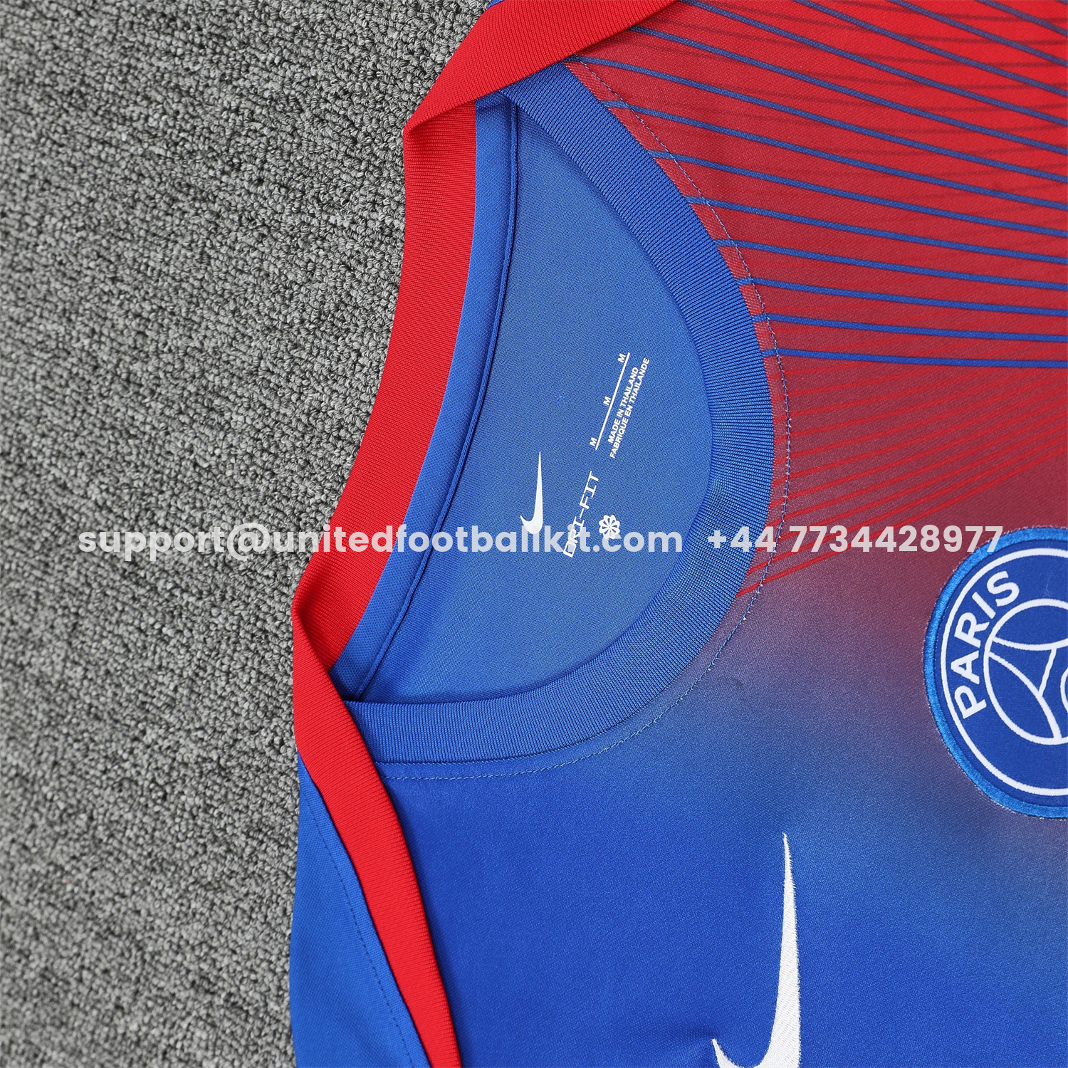 Unitedfootballkit.com | Paris Saint-Germain PSG 25-26 Vest Training Set - Red And Blue Lines Vest & Blue Shorts -Customize Name, Number and Patch | Worldwide Shipping