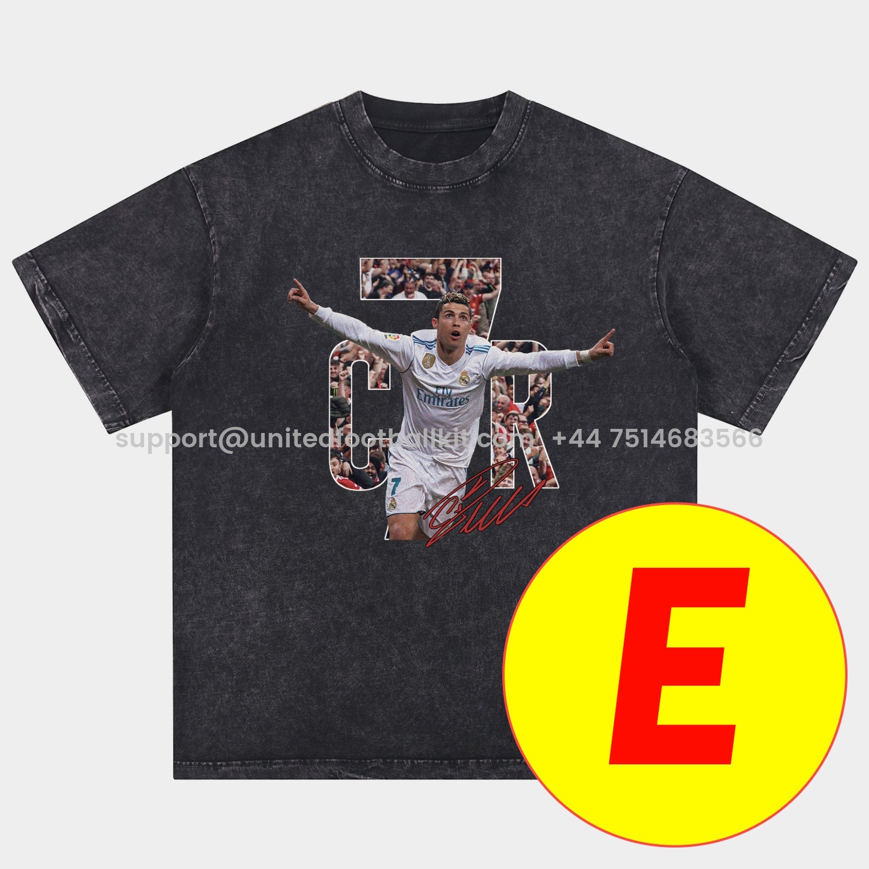 Unitedfootballkit.com | Cristiano Ronaldo Portugal Real Madrid Manchester United Oversized Washed T-Shirt -Customize Name, Number and Patch | Worldwide Shipping