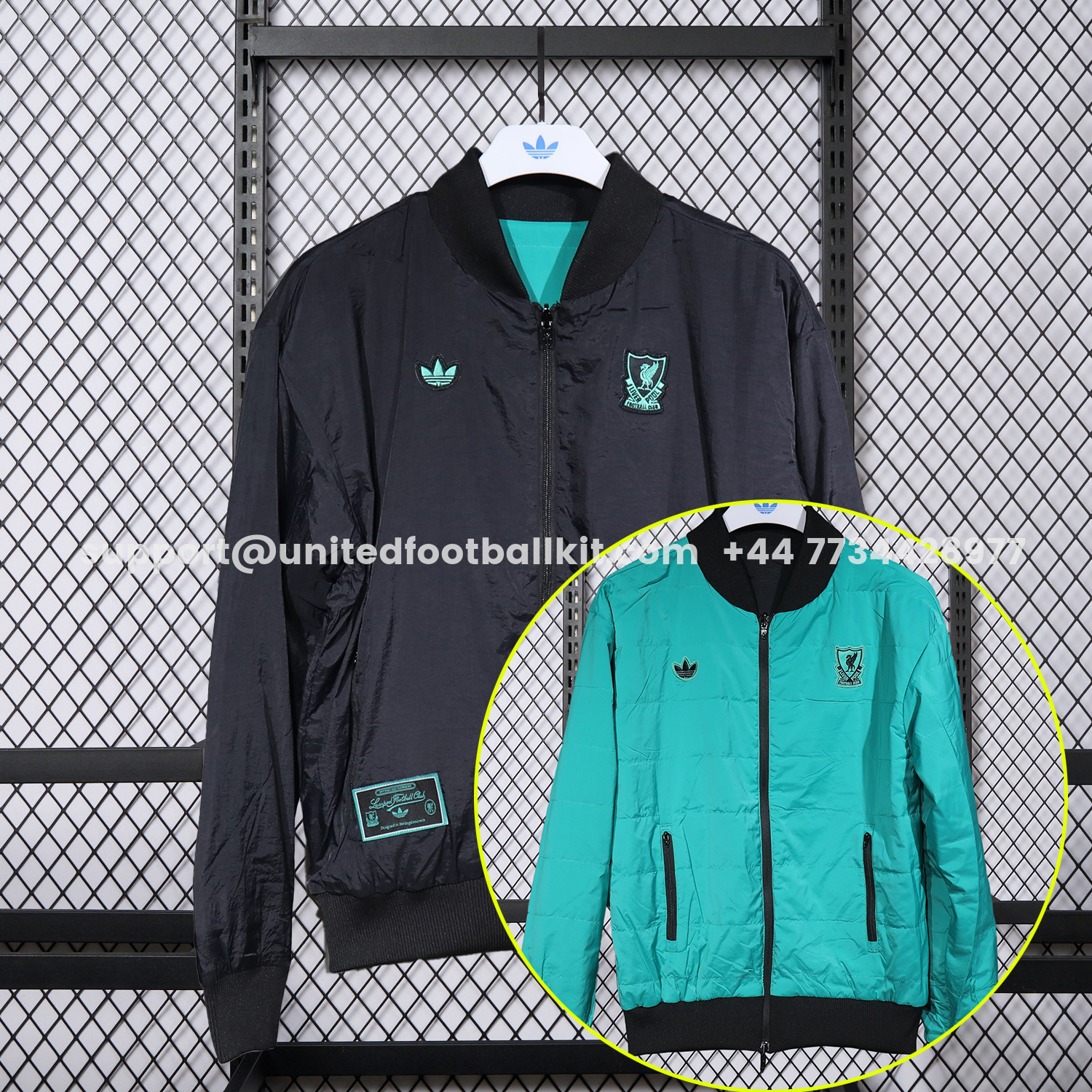 Unitedfootballkit.com | Liver.pool 25-26 Double Sided Reversible Windbreaker - Black & Green -Customize Name, Number and Patch | Worldwide Shipping