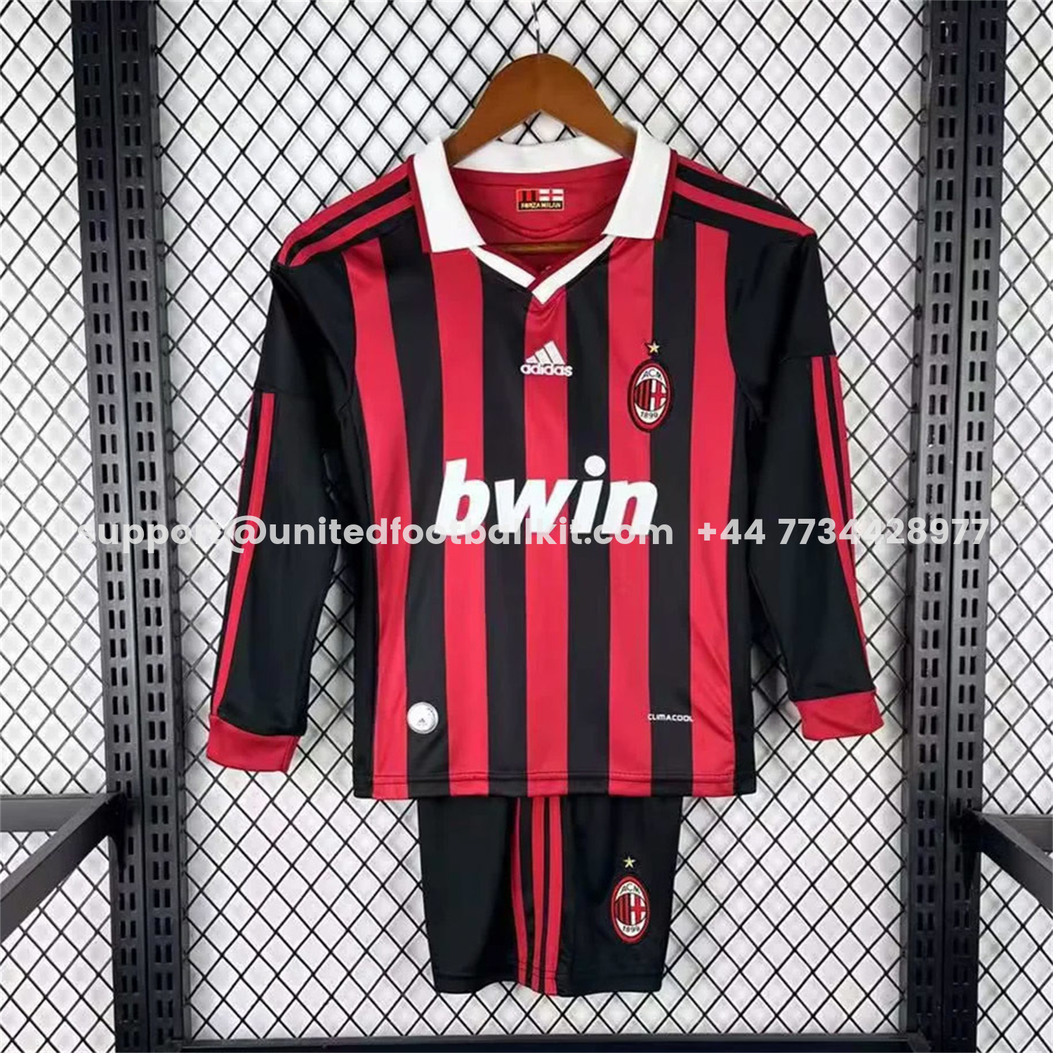 Unitedfootballkit.com | Retro AC Milan 2009-10 Home Red Long Sleeves Kids Kit -Customize Name, Number and Patch | Worldwide Shipping
