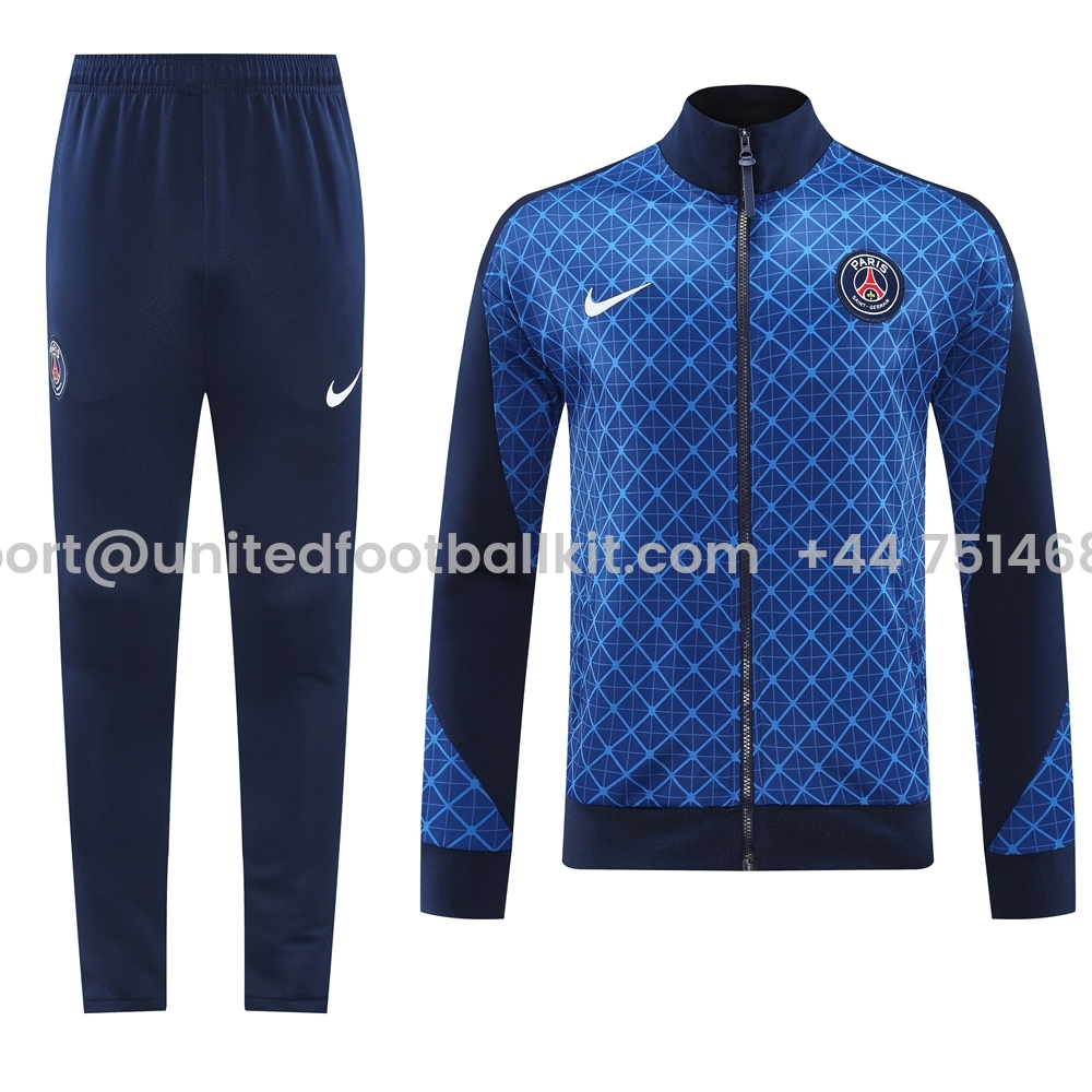 Unitedfootballkit.com | Paris Saint-Germain PSG 24-25 Jacket Training Tracksuit - Blue Plaid -Customize Name, Number and Patch | Worldwide Shipping