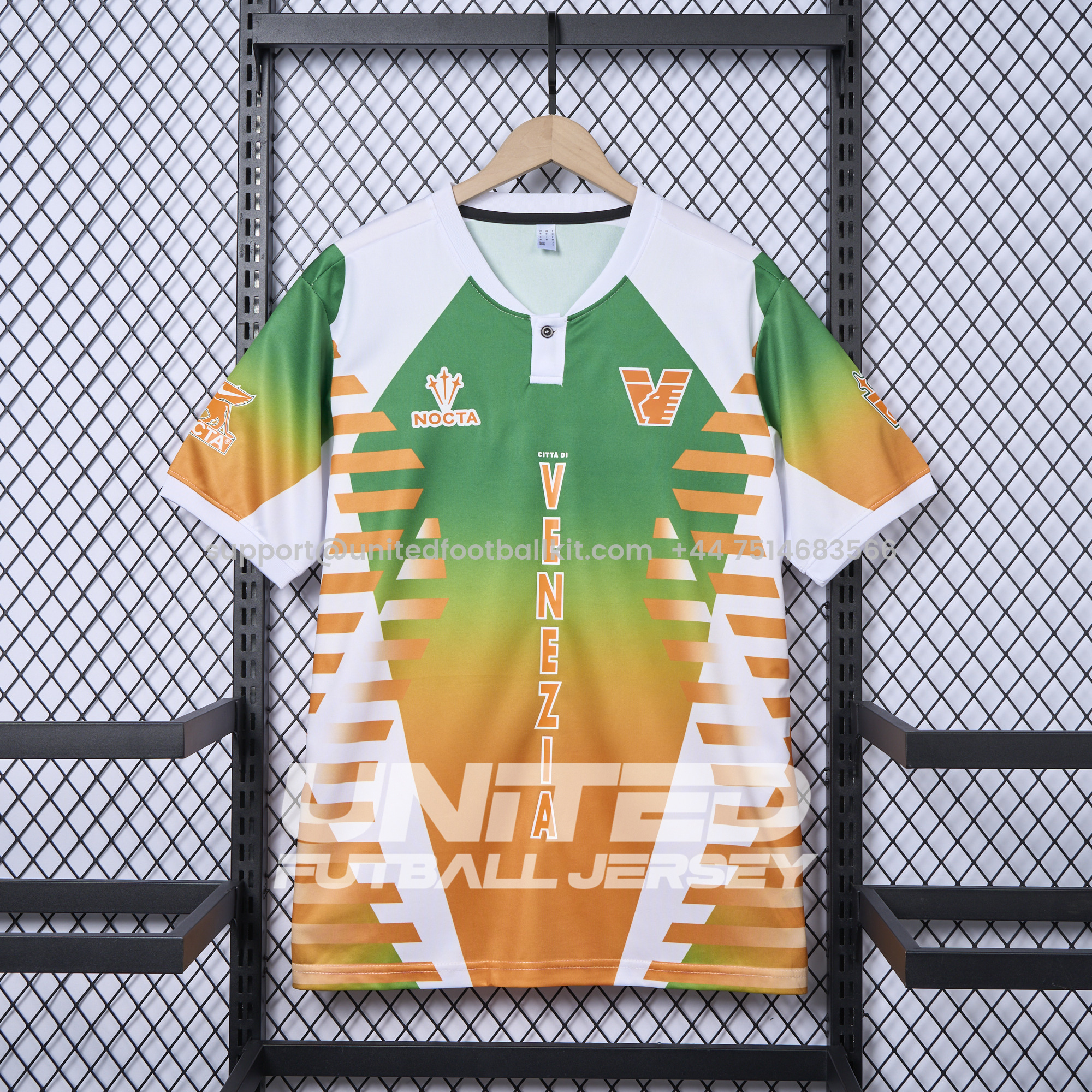 Unitedfootballkit.com | Venezia FC 24-25 Orange and Green Pre-Match Jersey - Fans Version -Customize Name, Number and Patch | Worldwide Shipping