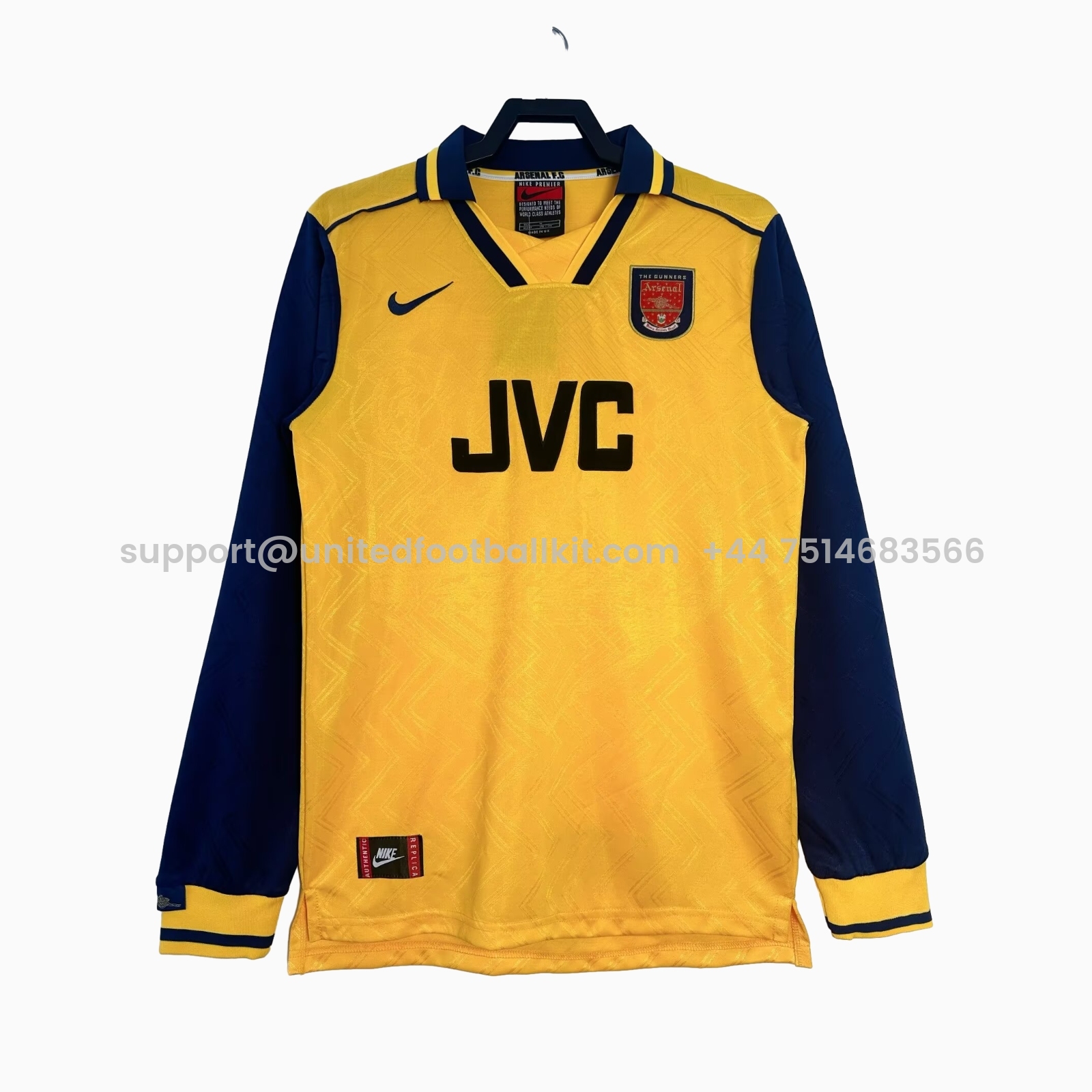 Unitedfootballkit.com | Retro Arsenal 1996-97 Away Long Sleeves Jersey -Customize Name, Number and Patch | Worldwide Shipping