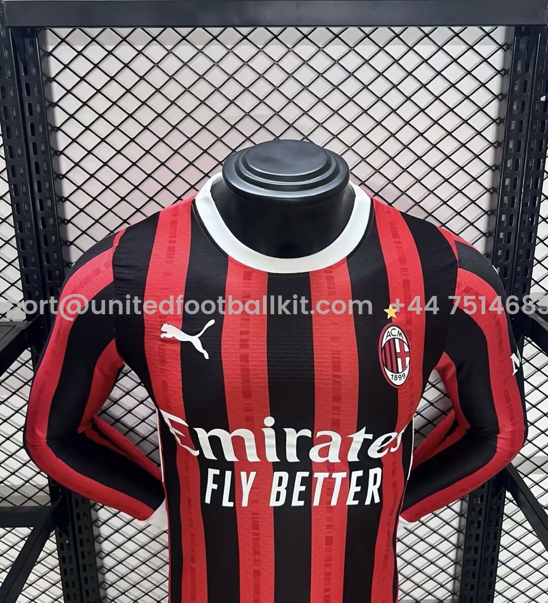 Unitedfootballkit.com | AC Milan 24-25 Home Long Sleeve Jersey - Player Version -Customize Name, Number and Patch | Worldwide Shipping