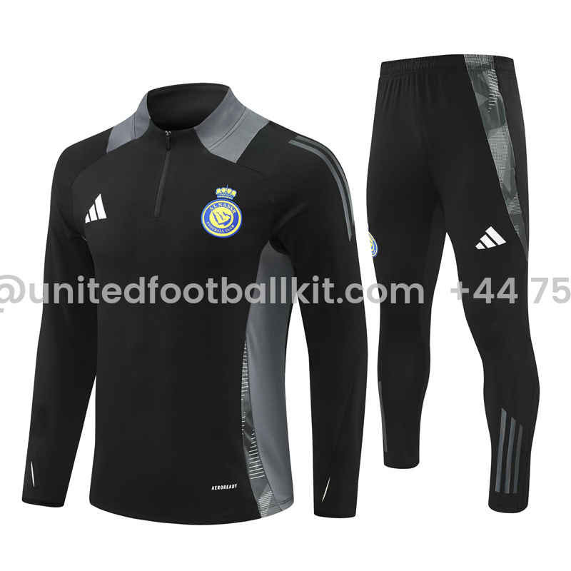 Unitedfootballkit.com | Al Nassr Riyadh Victory 24-25 Long Sleeve Training Set - Black -Customize Name, Number and Patch | Worldwide Shipping