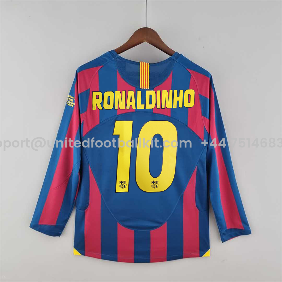 Unitedfootballkit.com | Retro Barcelona 05-06 Home Long Sleeve Jersey - UEFA Champions League Final -Customize Name, Number and Patch | Worldwide Shipping