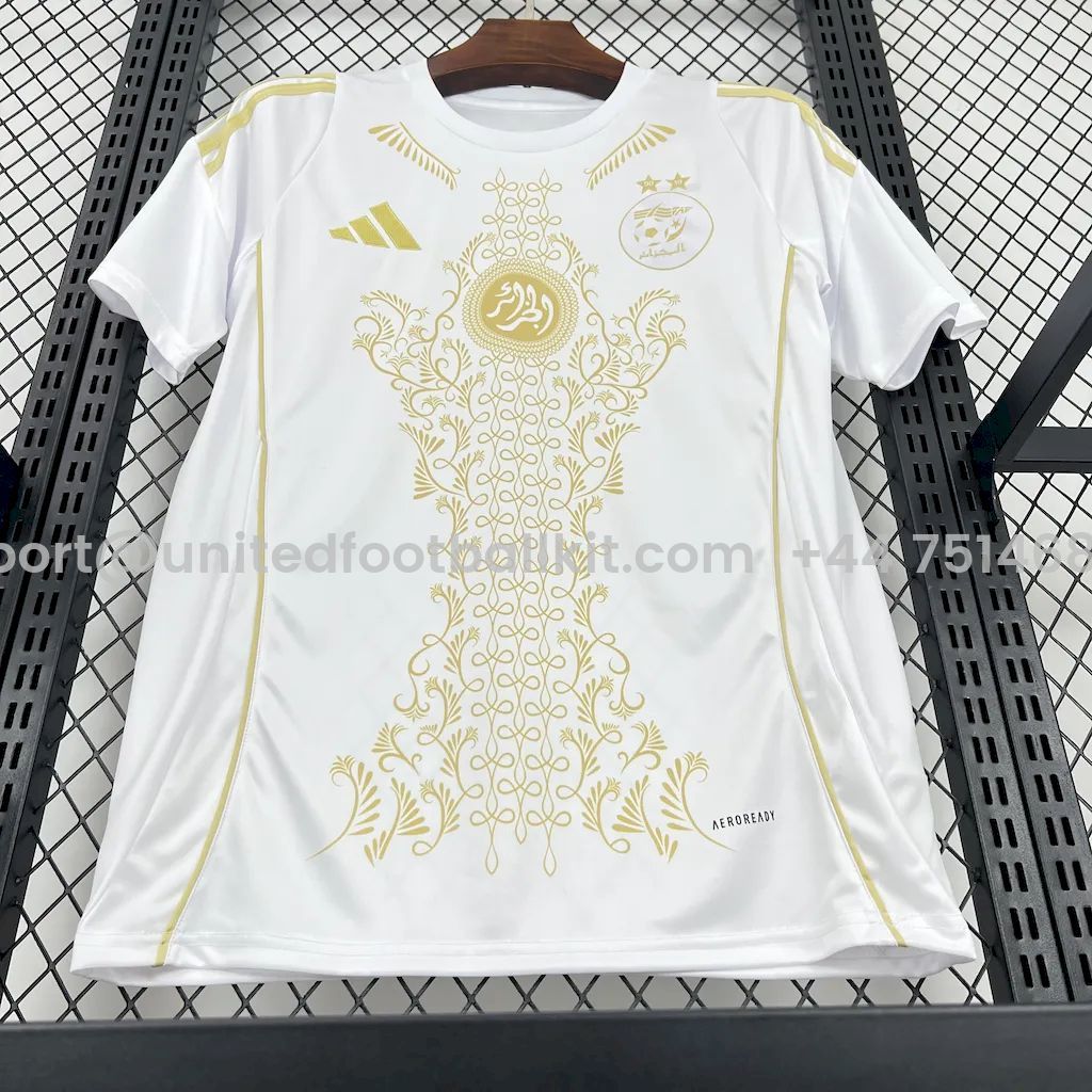 Unitedfootballkit.com | Algeria 2024-25 White Gold Supporter Jersey - Fans Version -Customize Name, Number and Patch | Worldwide Shipping