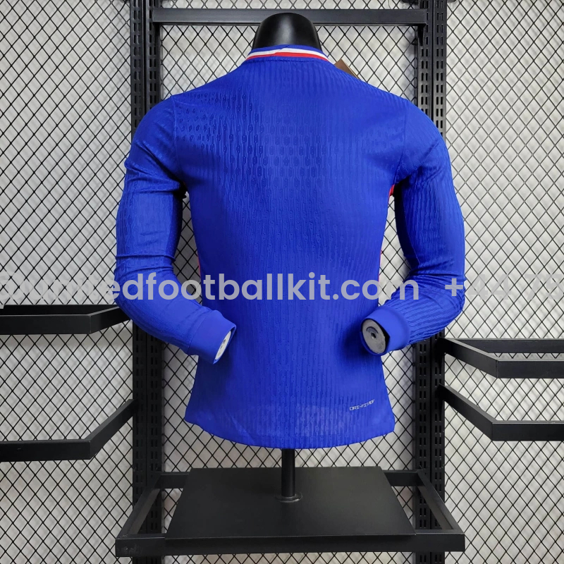 Unitedfootballkit.com | France 2024 Home Long Sleeve Jersey - Player Version -Customize Name, Number and Patch | Worldwide Shipping