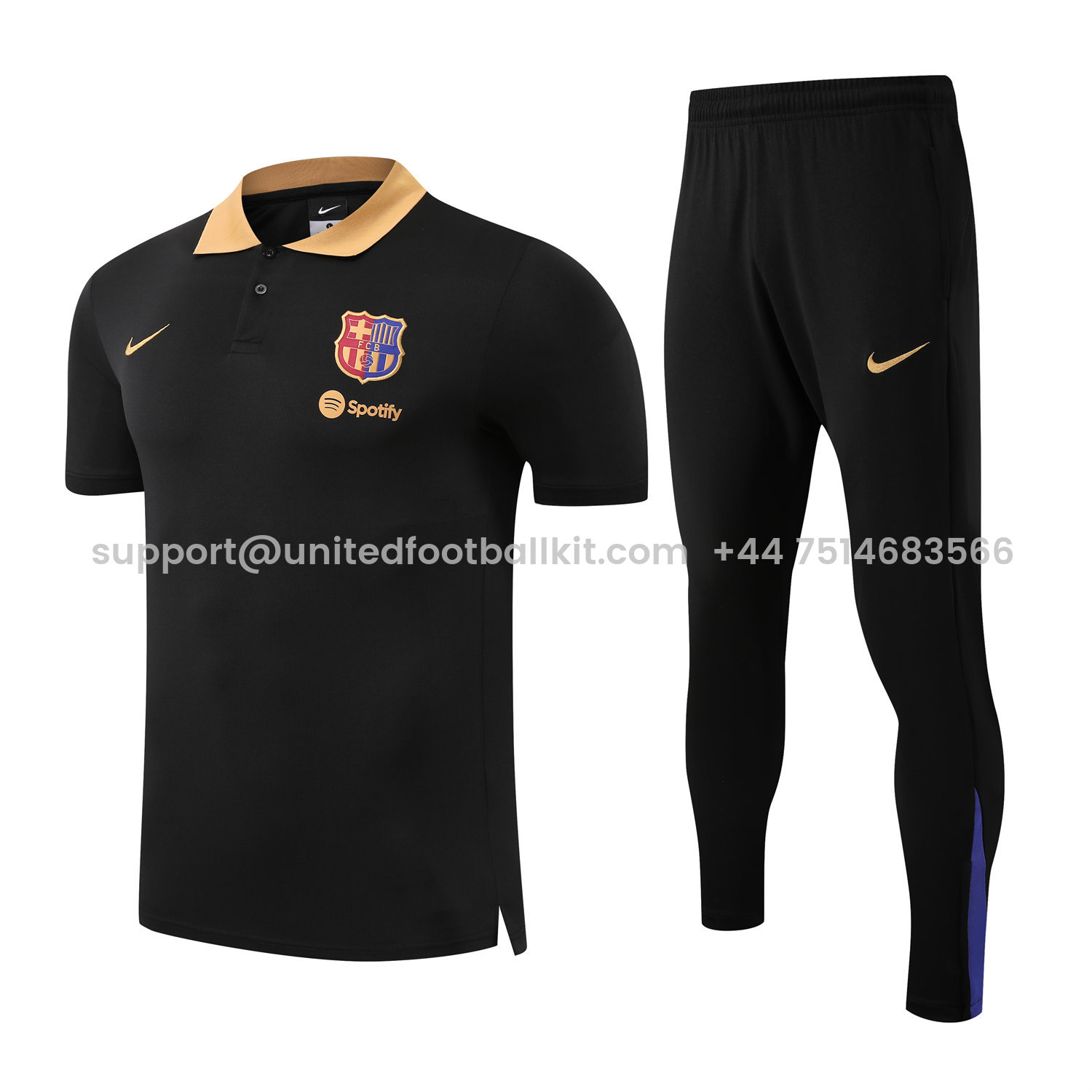 Unitedfootballkit.com | Barcelona 25-26 POLO Short-Sleeve Training Set - Black Top and Pants -Customize Name, Number and Patch | Worldwide Shipping