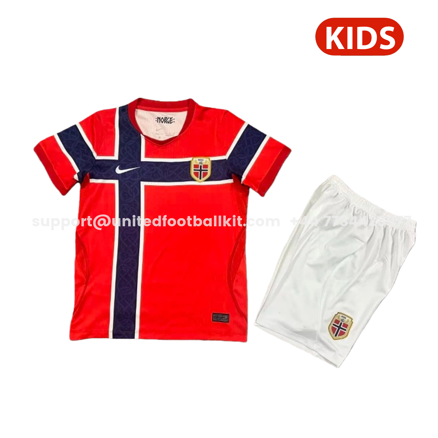 Unitedfootballkit.com | Norway 2026 Home Kids Kit -Customize Name, Number and Patch | Worldwide Shipping