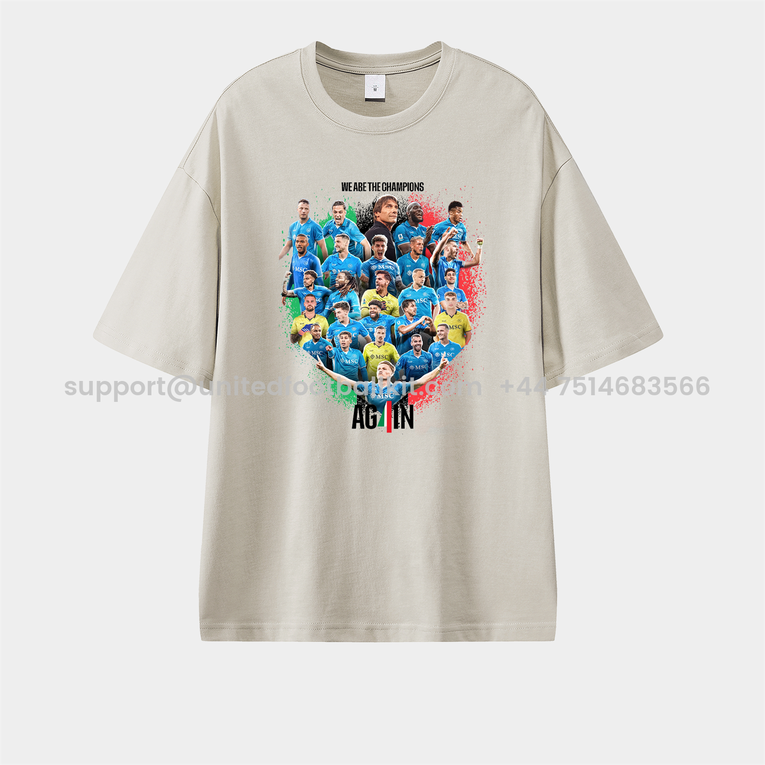 Unitedfootballkit.com | Napoli AG4IN 2025 We Are The Campion Unisex Pure Cotton T-shirt -Customize Name, Number and Patch | Worldwide Shipping