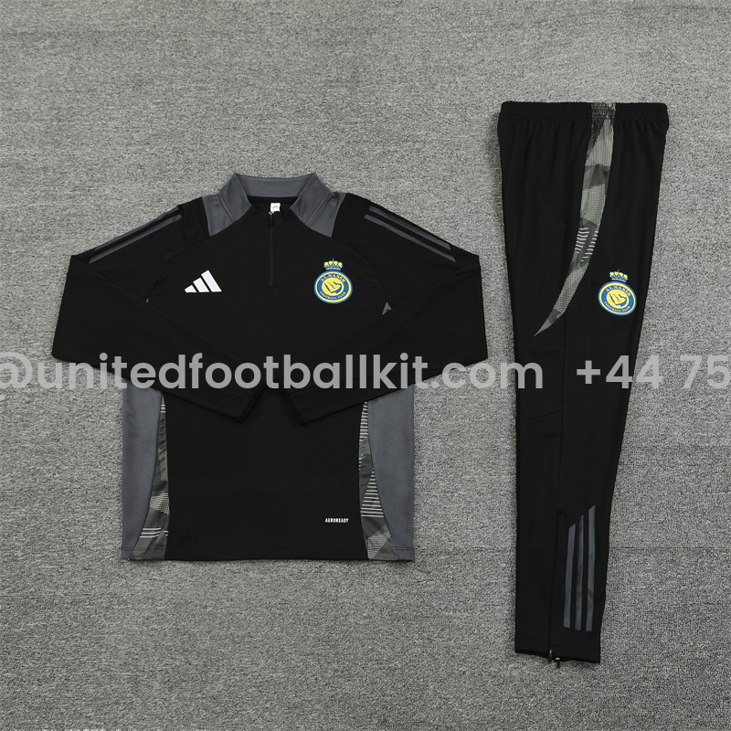Unitedfootballkit.com | Al Nassr Riyadh Victory 24-25 Long Sleeve Training Set - Black -Customize Name, Number and Patch | Worldwide Shipping
