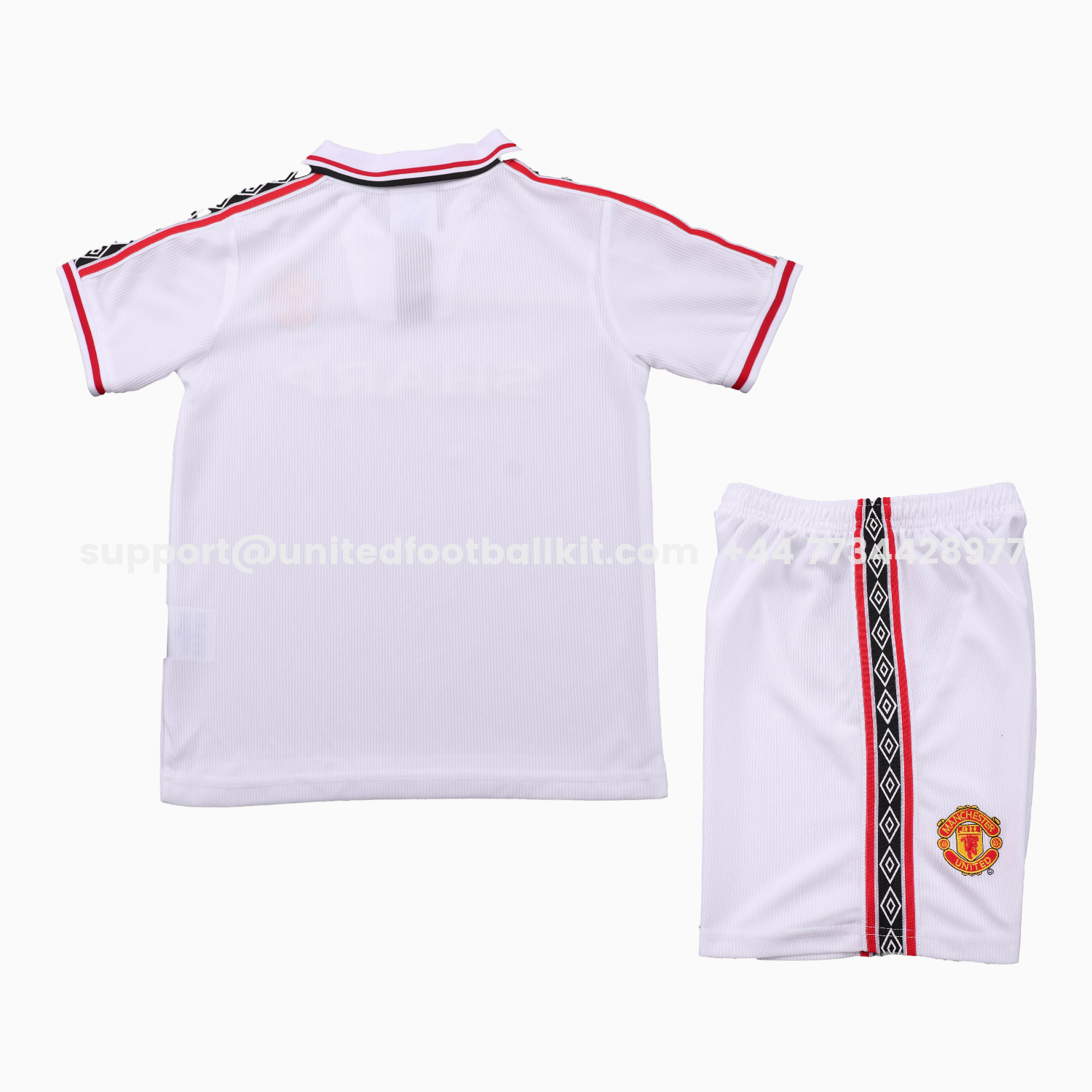 Unitedfootballkit.com | Retro Manchester United 1998-99 White Special Kids Kit -Customize Name, Number and Patch | Worldwide Shipping
