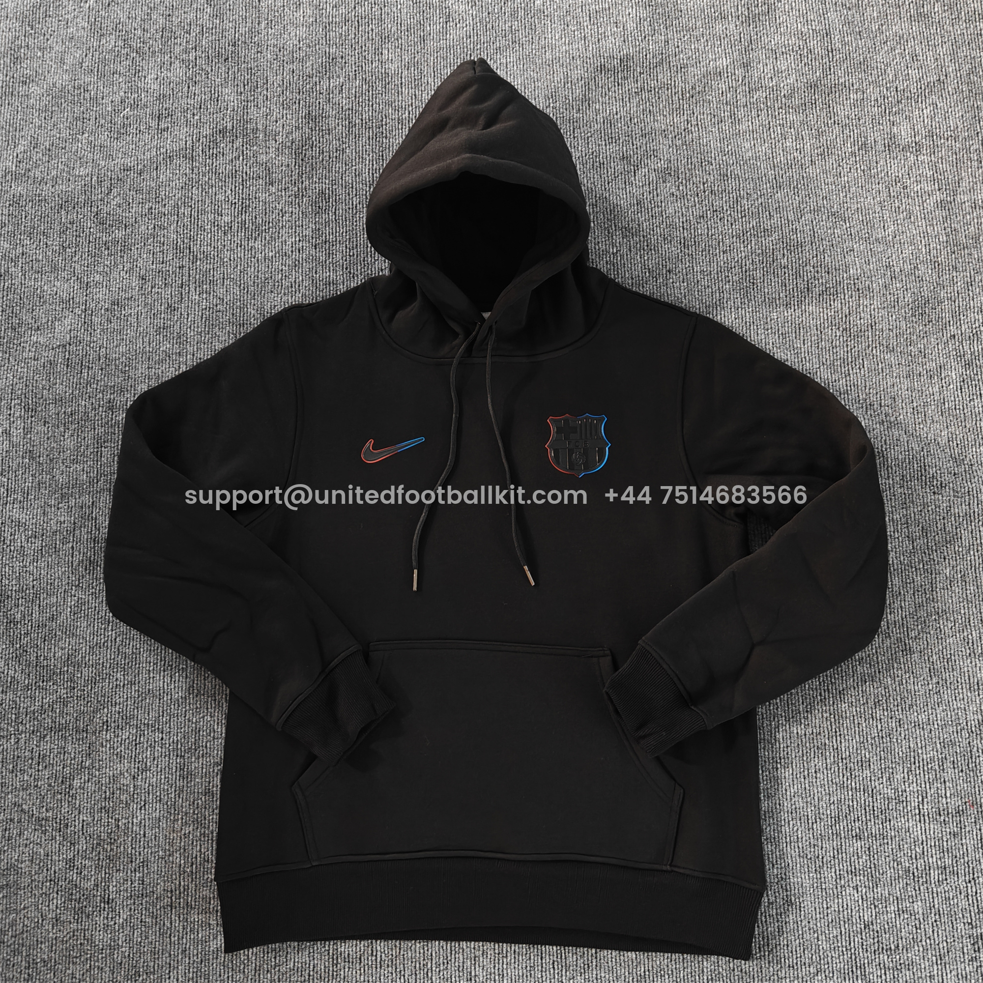 Unitedfootballkit.com | Barcelona 24-25 Black Team Badge Hoodie - Black -Customize Name, Number and Patch | Worldwide Shipping