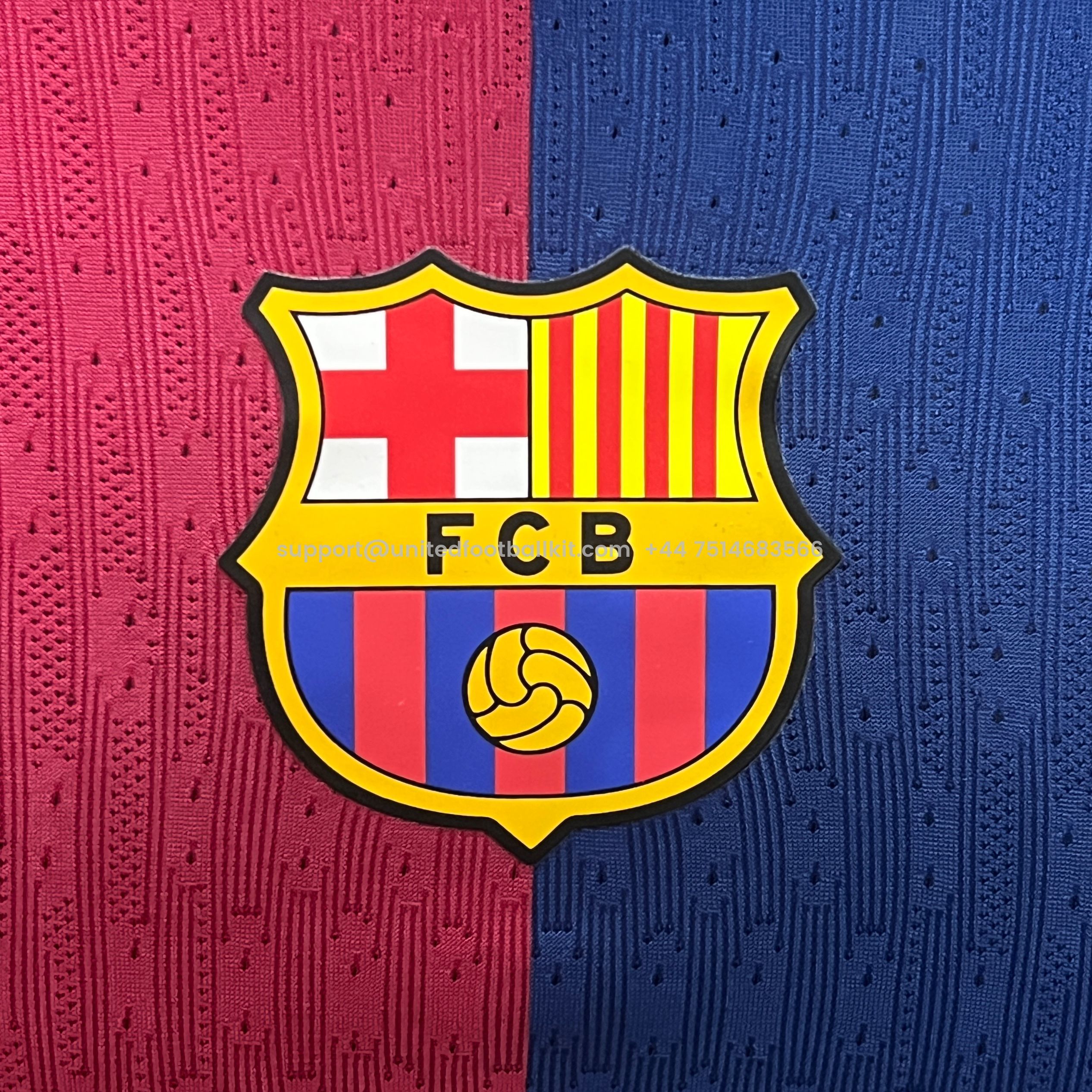 Unitedfootballkit.com | Barcelona 24-25 Home Long Sleeve Jersey with Big Logo - Player Version -Customize Name, Number and Patch | Worldwide Shipping