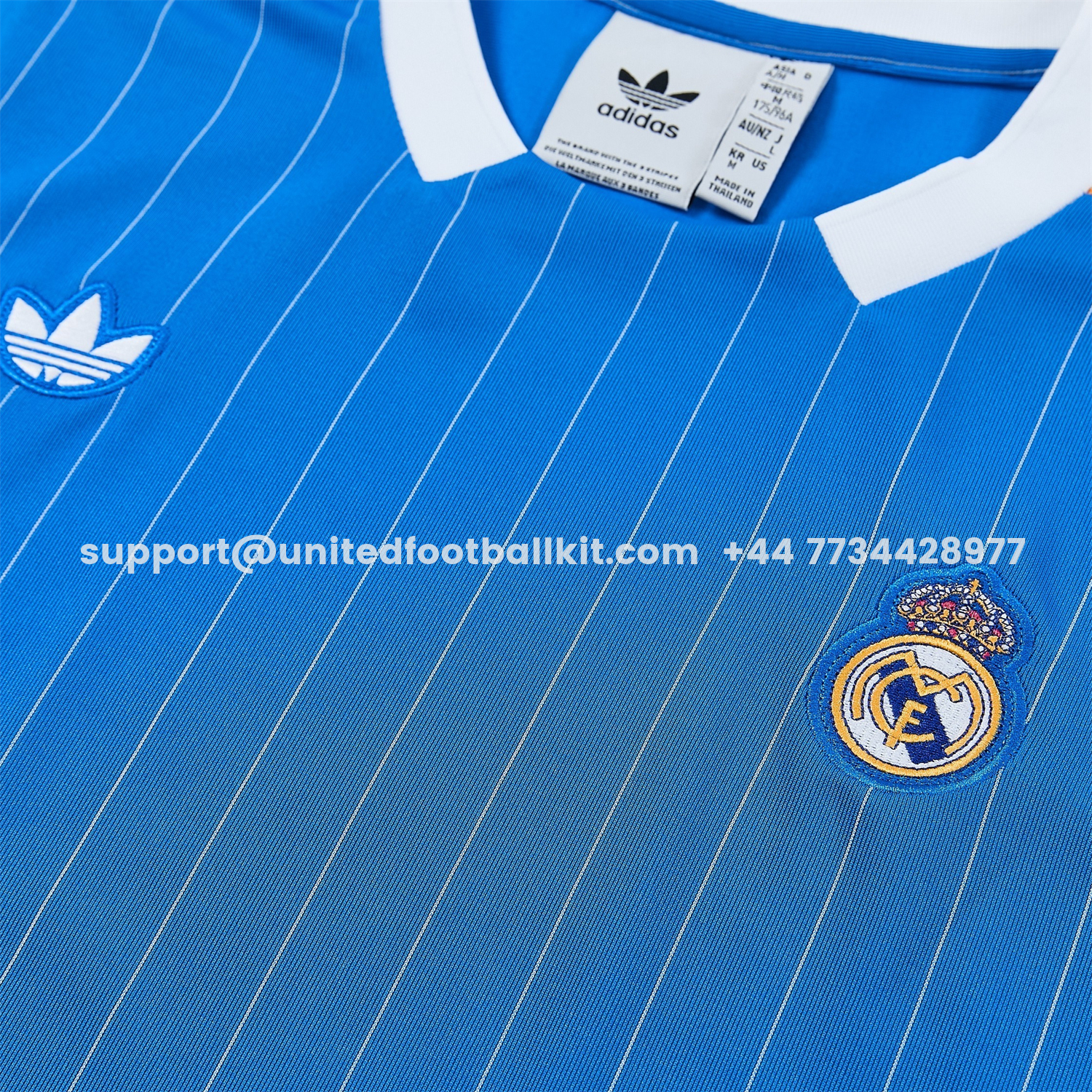 Unitedfootballkit.com | Real Madrid 25-26 Retro Style Short-Sleeve Training Set - Blue With White Stripes Top & Pants -Customize Name, Number and Patch | Worldwide Shipping