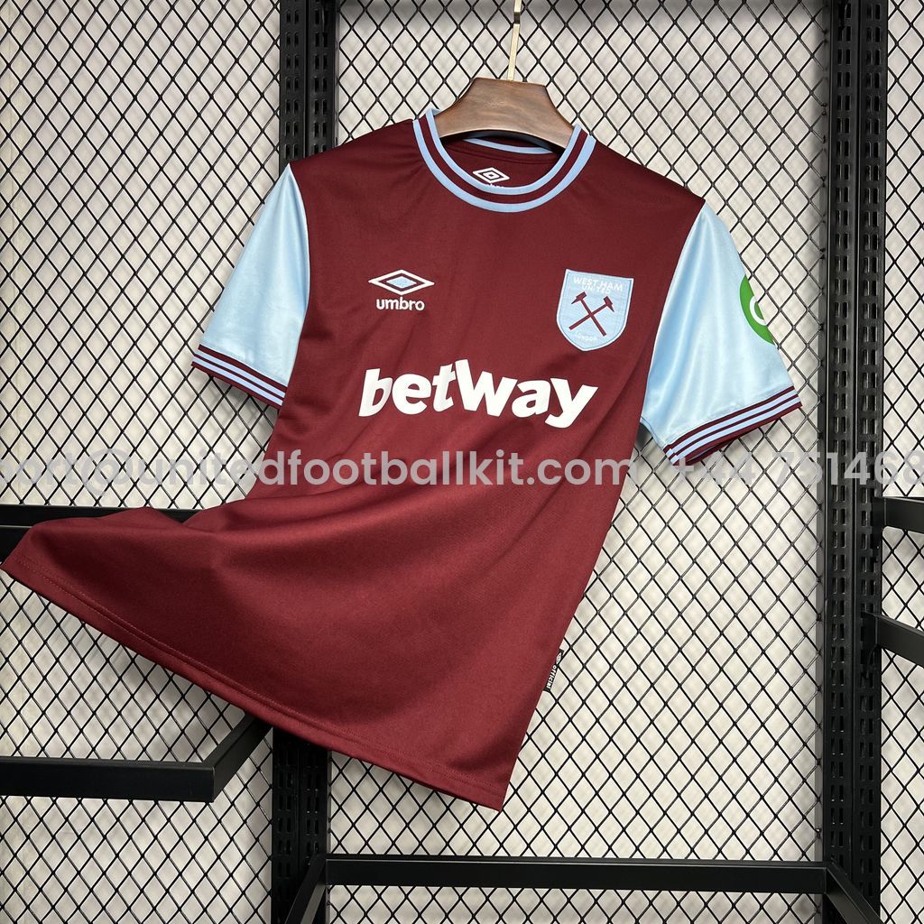 Unitedfootballkit.com | West Ham United 24-25 Home Stadium Jersey - Fans Version -Customize Name, Number and Patch | Worldwide Shipping