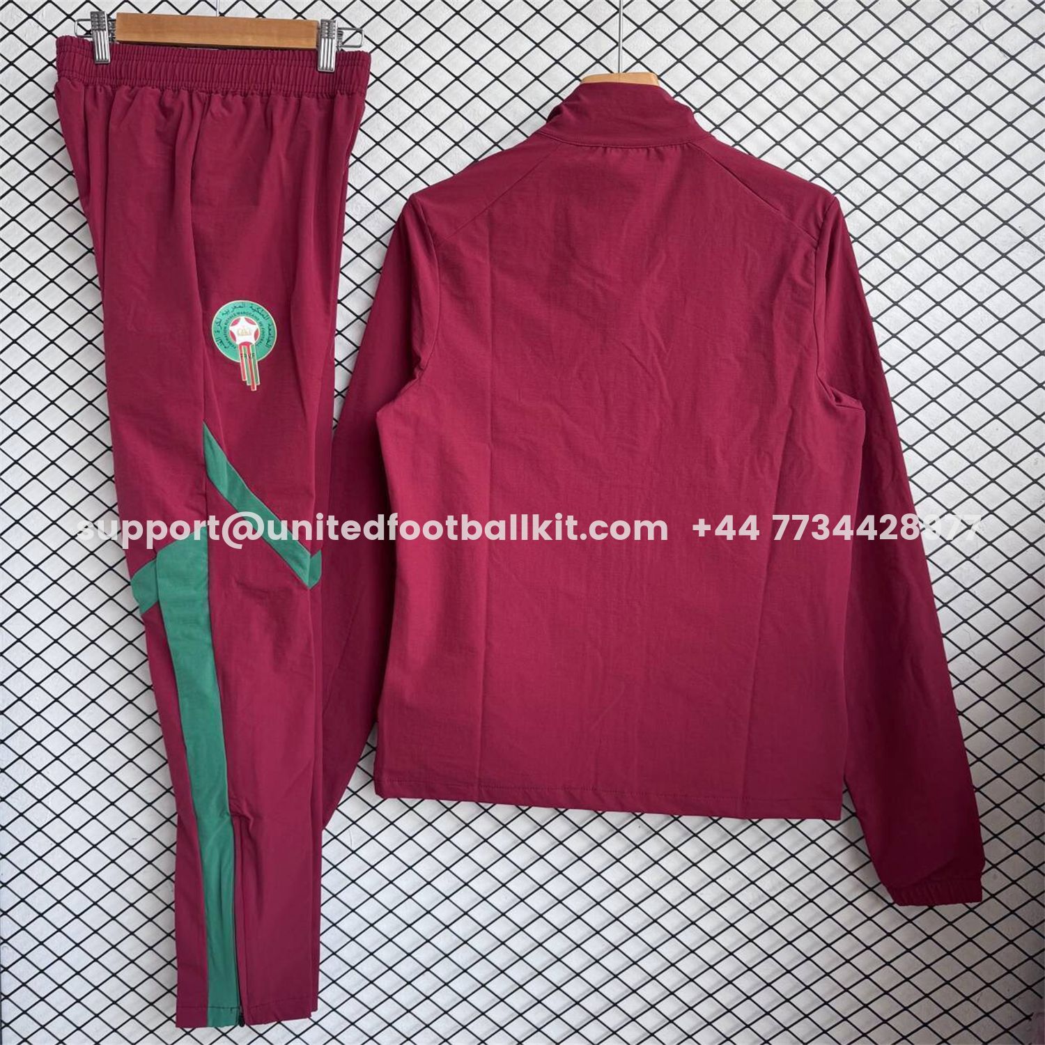 Unitedfootballkit.com | Morocco 2026 Windbreaker Training Set - Red With Green Top and Pants -Customize Name, Number and Patch | Worldwide Shipping