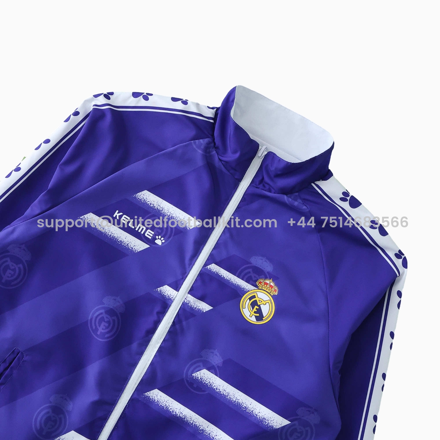 Unitedfootballkit.com | Retro Real Madrid 1995-96 Home & Away Double Sided Reversible Windbreaker - White & Purple -Customize Name, Number and Patch | Worldwide Shipping