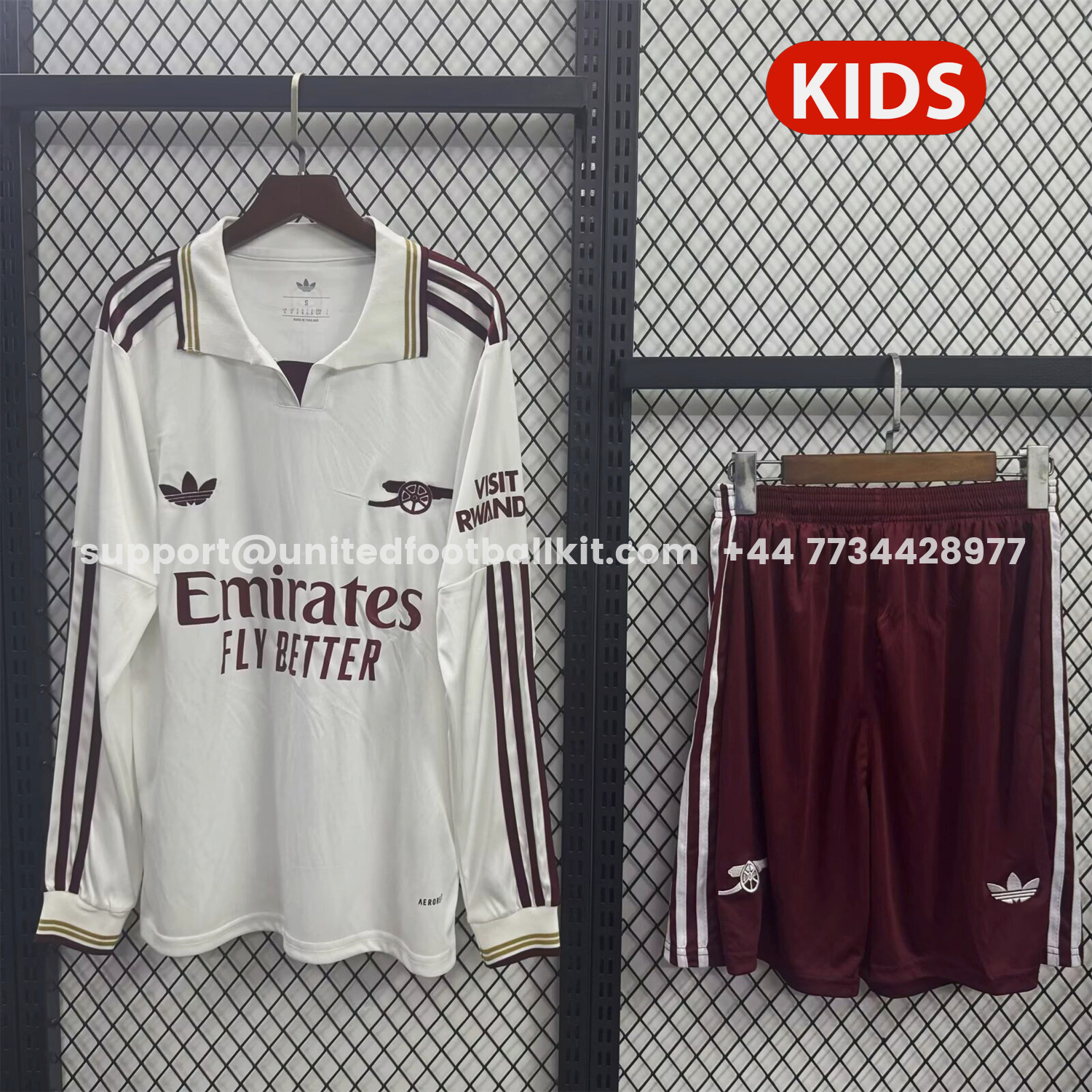Unitedfootballkit.com | Arsenal 25-26 Third White Long Sleeves Kids Kit -Customize Name, Number and Patch | Worldwide Shipping