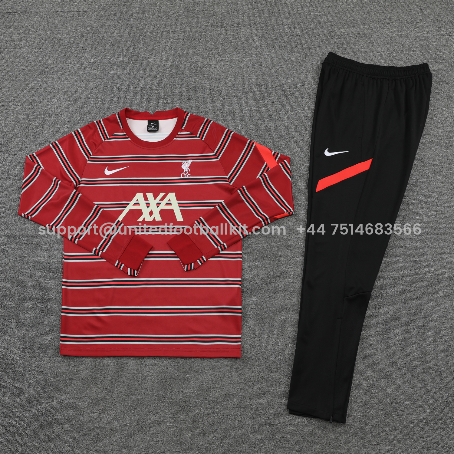 Unitedfootballkit.com | Liver.pool 24-25 Long Sleeve Training Set - Red Stripe Top and Black Pants -Customize Name, Number and Patch | Worldwide Shipping