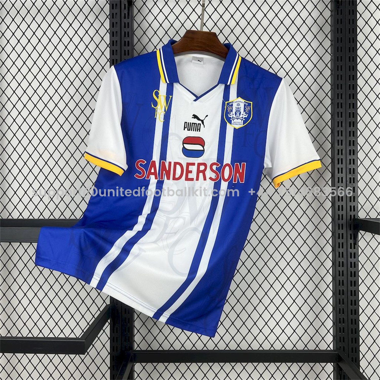 Unitedfootballkit.com | Retro Sheffield Wednesday 1996-97 Home Jersey -Customize Name, Number and Patch | Worldwide Shipping