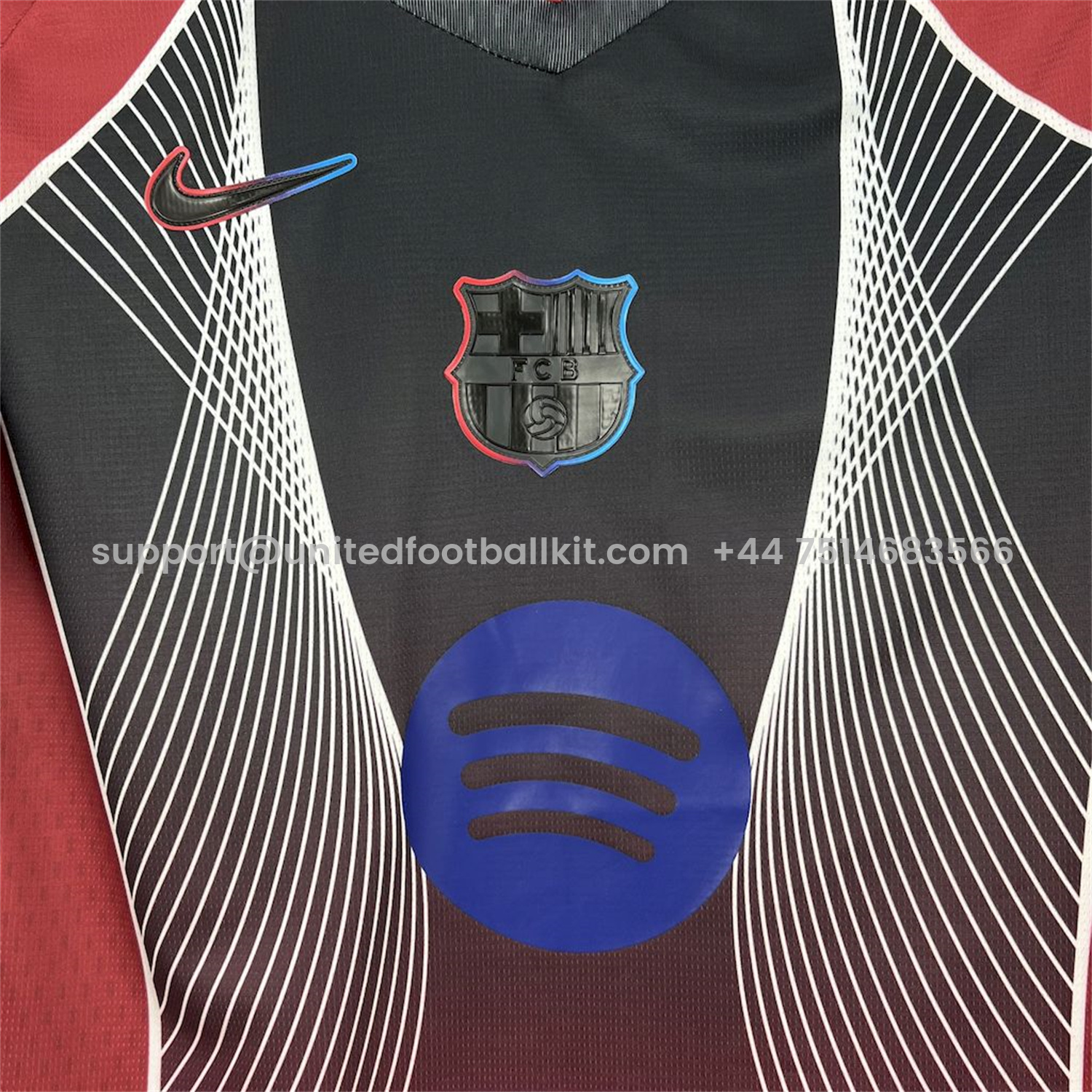 Unitedfootballkit.com | Barcelona 25-26 T90 Red Black Gradient and White Lines Special Jersey - Fans Version -Customize Name, Number and Patch | Worldwide Shipping