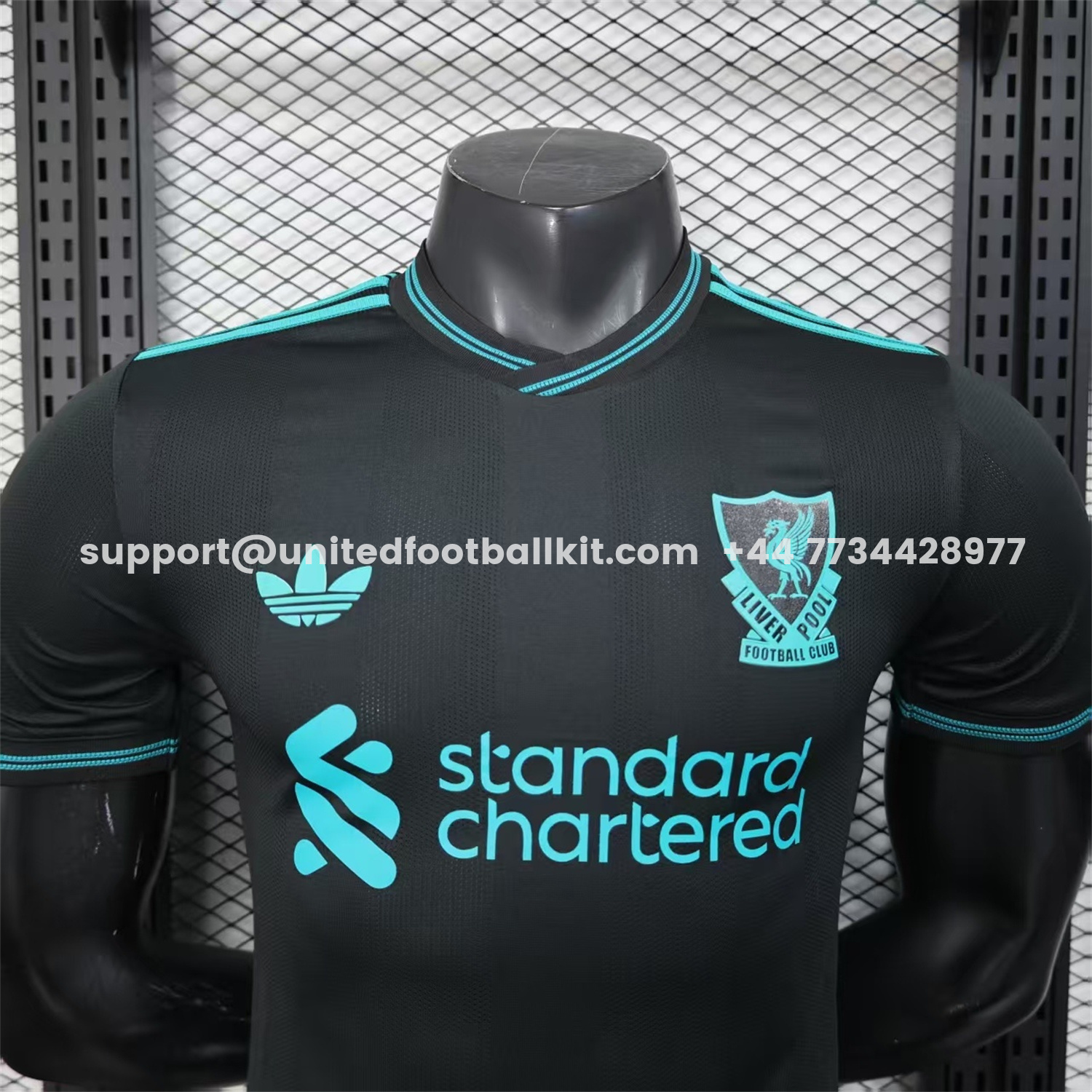 Unitedfootballkit.com | Liver.pool 25-26 Black Special Cyan Sponsor Jersey - Player Version -Customize Name, Number and Patch | Worldwide Shipping