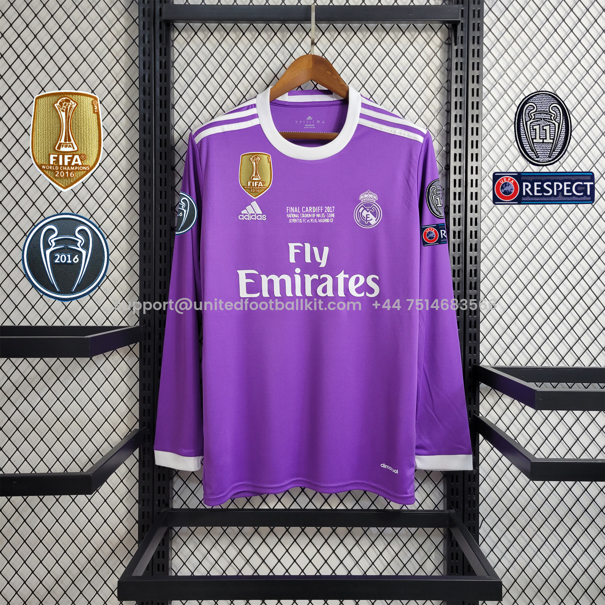 Unitedfootballkit.com | Retro Real Madrid 16-17 Away Long Sleeve Jersey - Champions League Final Version -Customize Name, Number and Patch | Worldwide Shipping