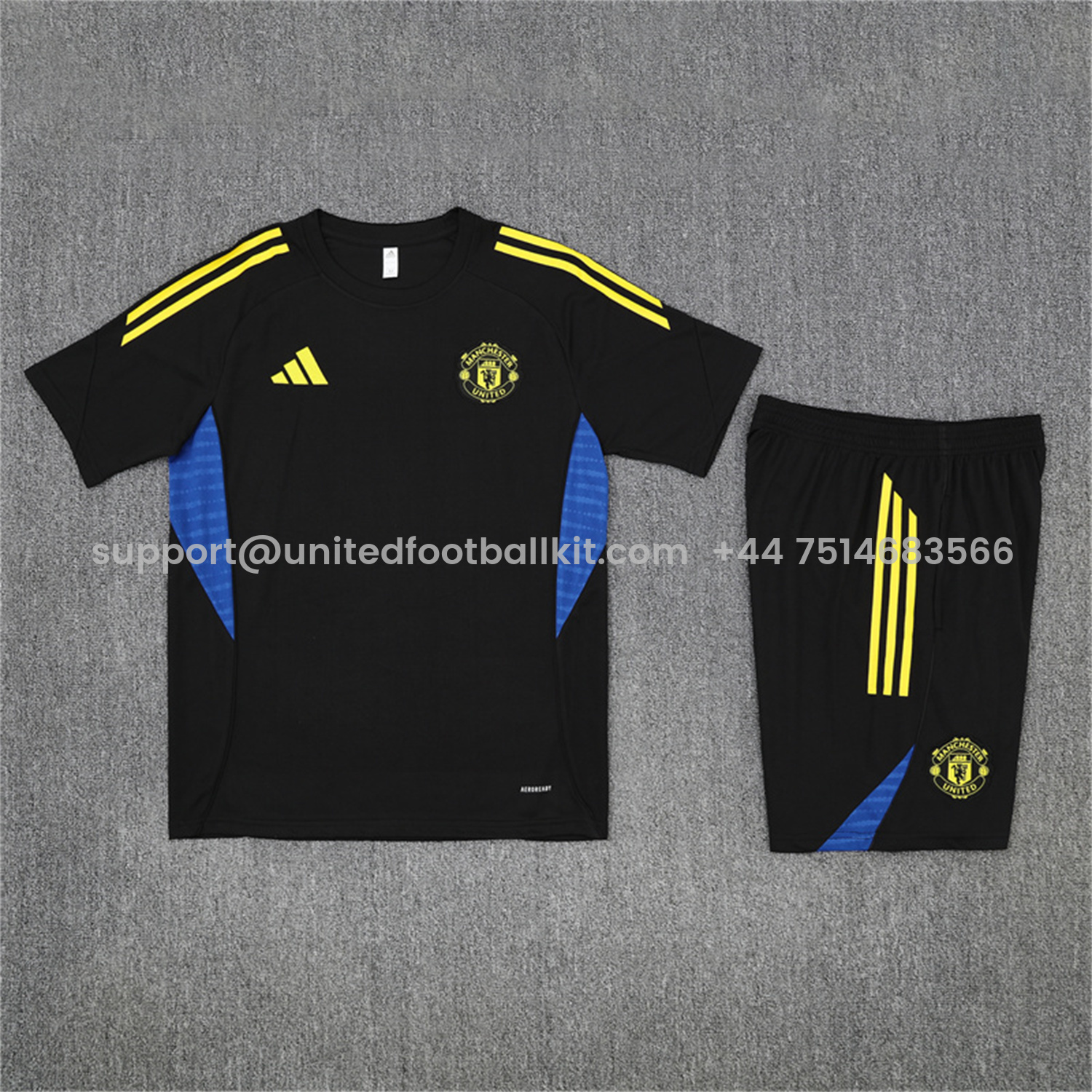 Unitedfootballkit.com | Manchester United 25-26 Kids Short-Sleeve Training Set - Black Top & Black shorts -Customize Name, Number and Patch | Worldwide Shipping
