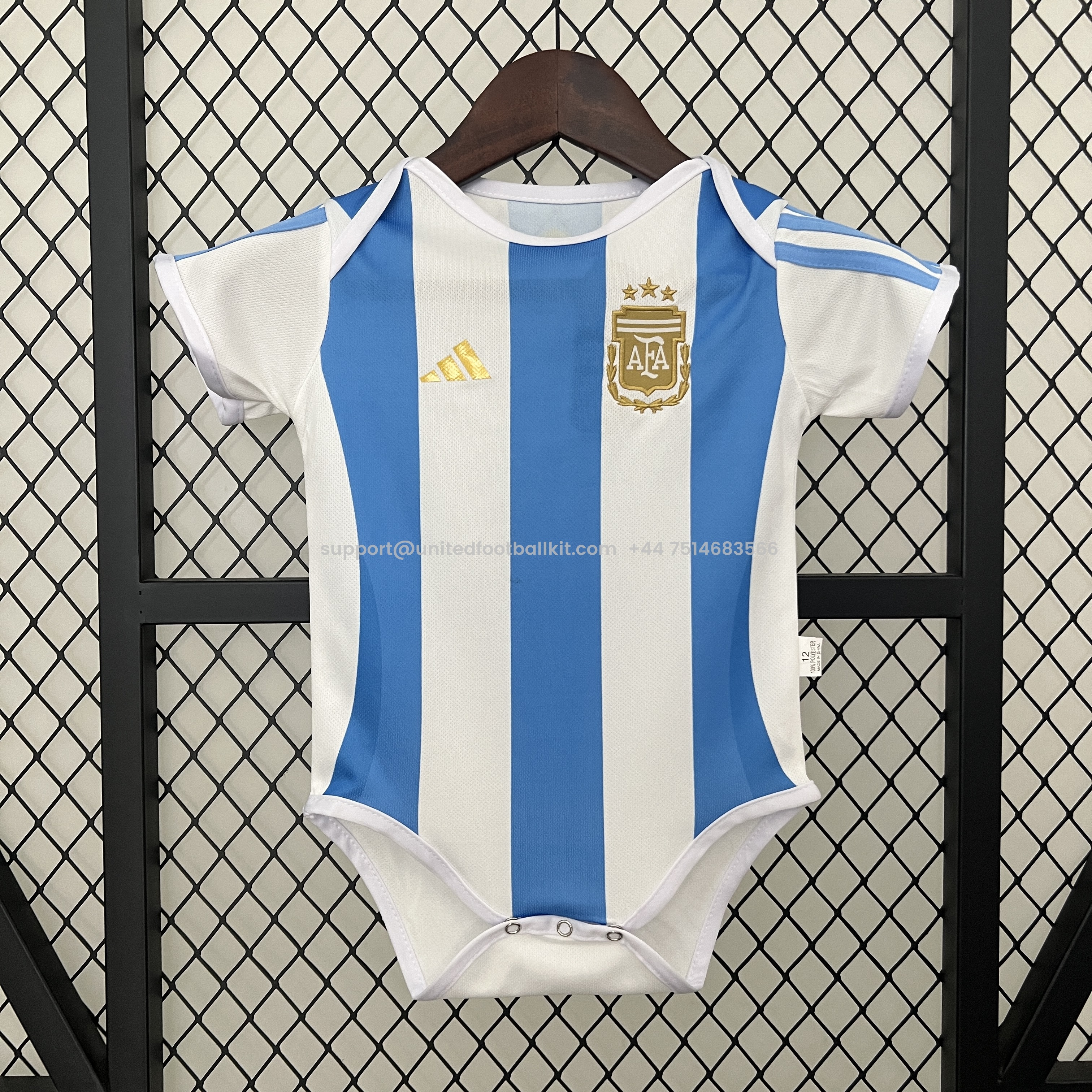 Unitedfootballkit.com | Argentina 2024 Home Baby Crawling Suit -Customize Name, Number and Patch | Worldwide Shipping