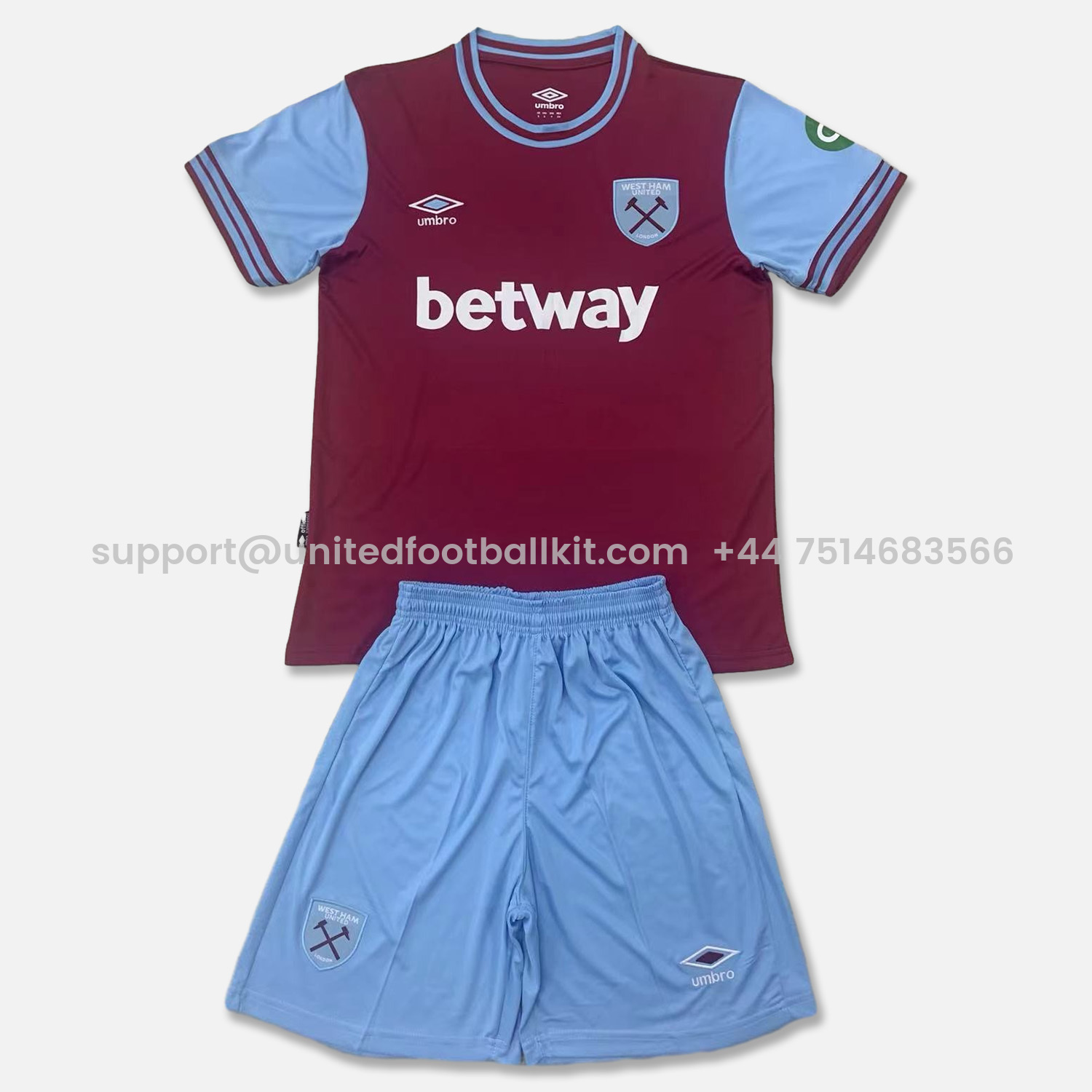 Unitedfootballkit.com | West Ham United 24-25 Home Men's Adult Jersey Set - Fans Version -Customize Name, Number and Patch | Worldwide Shipping