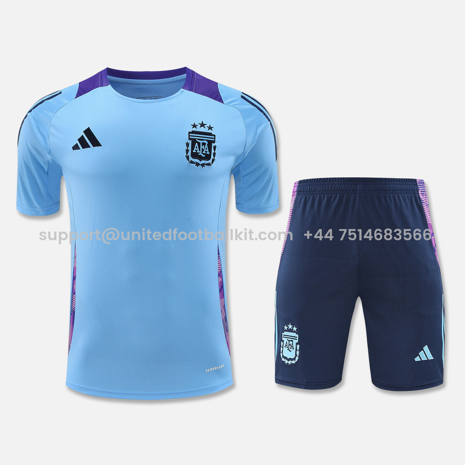 Unitedfootballkit.com | Argentina 24-25 Short-Sleeve Training Set - Blue Top & Deep Blue Shorts -Customize Name, Number and Patch | Worldwide Shipping