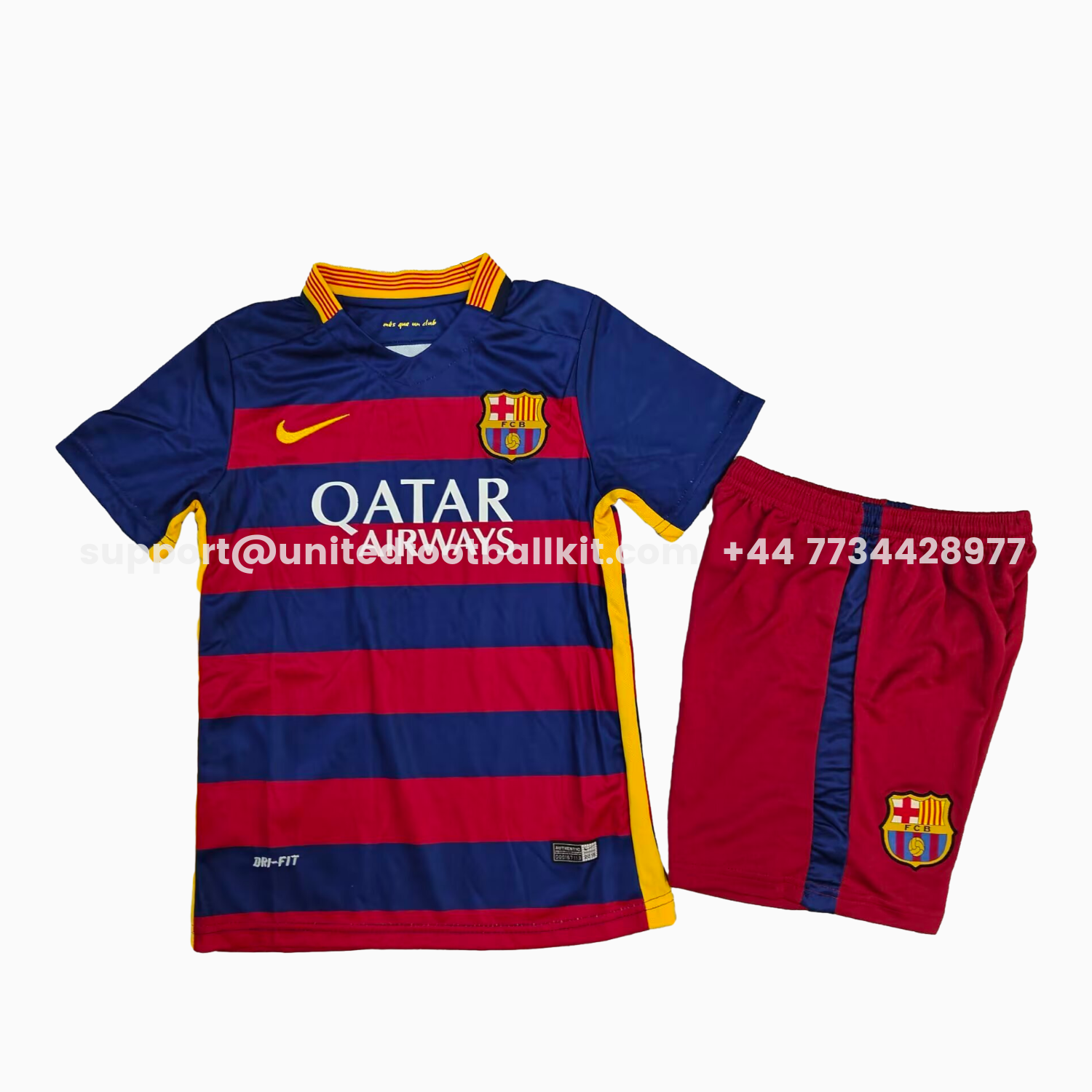 Unitedfootballkit.com | Retro Barcelona 2015-16 Home Kids Kit -Customize Name, Number and Patch | Worldwide Shipping