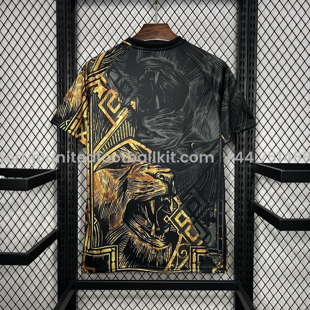 Unitedfootballkit.com | Real Madrid 24-25 Black and Gloden Lion Jersey - Fans Version -Customize Name, Number and Patch | Worldwide Shipping