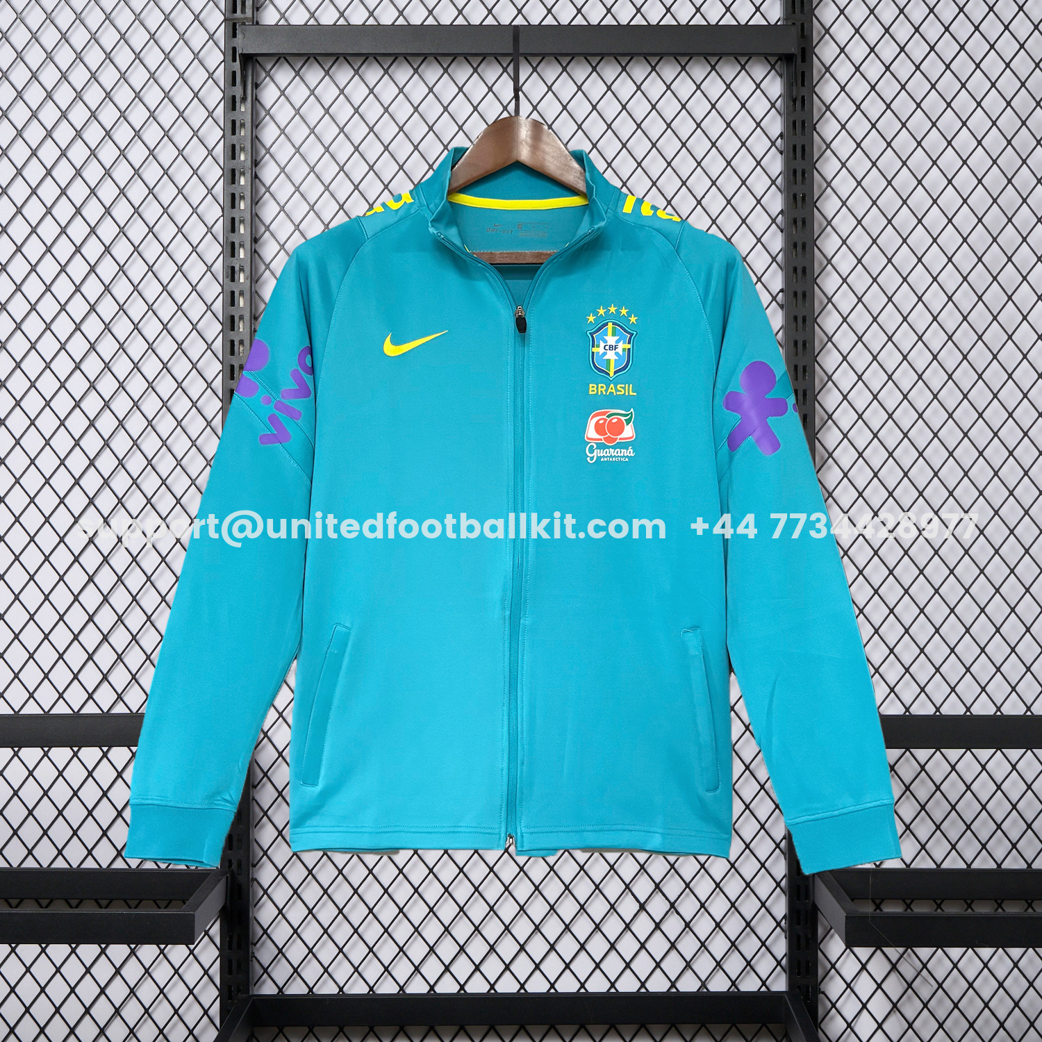 Unitedfootballkit.com | Retro Brazil 2022 Pre-Match Cyan Unsponsored Windbreaker -Customize Name, Number and Patch | Worldwide Shipping