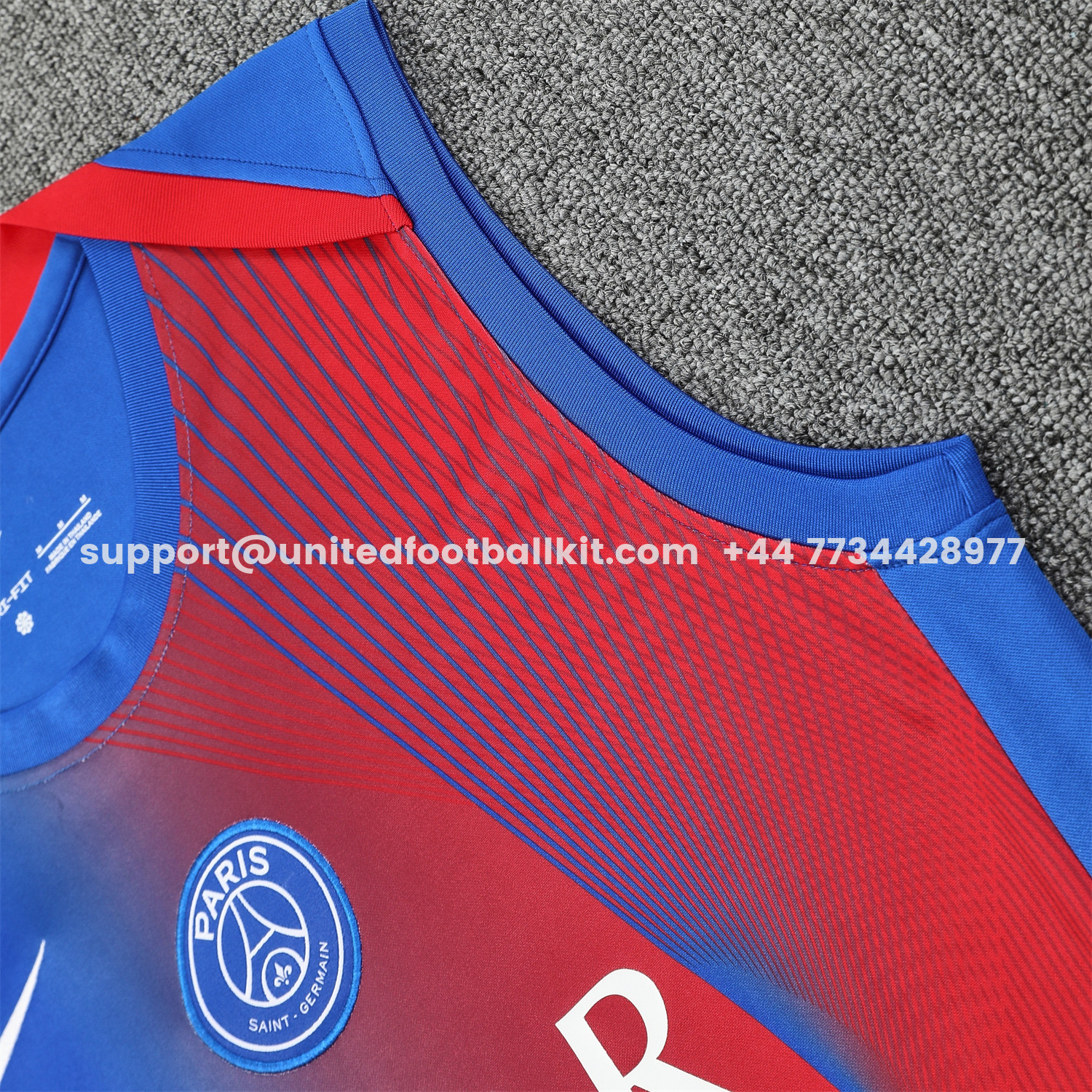 Unitedfootballkit.com | Paris Saint-Germain PSG 25-26 Vest Training Set - Red And Blue Lines Vest & Blue Shorts -Customize Name, Number and Patch | Worldwide Shipping