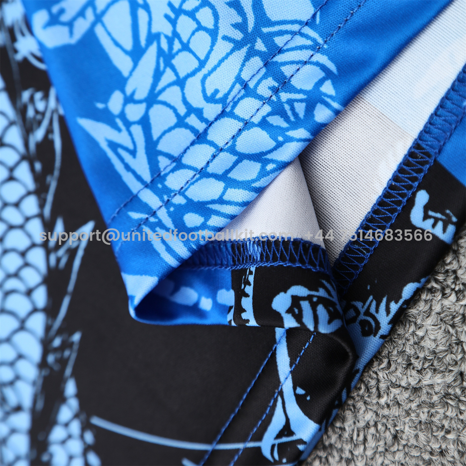 Unitedfootballkit.com | Real Madrid 25-26 Short-Sleeve Training Set - Blue Black Dragon Top & Black-White Shorts -Customize Name, Number and Patch | Worldwide Shipping