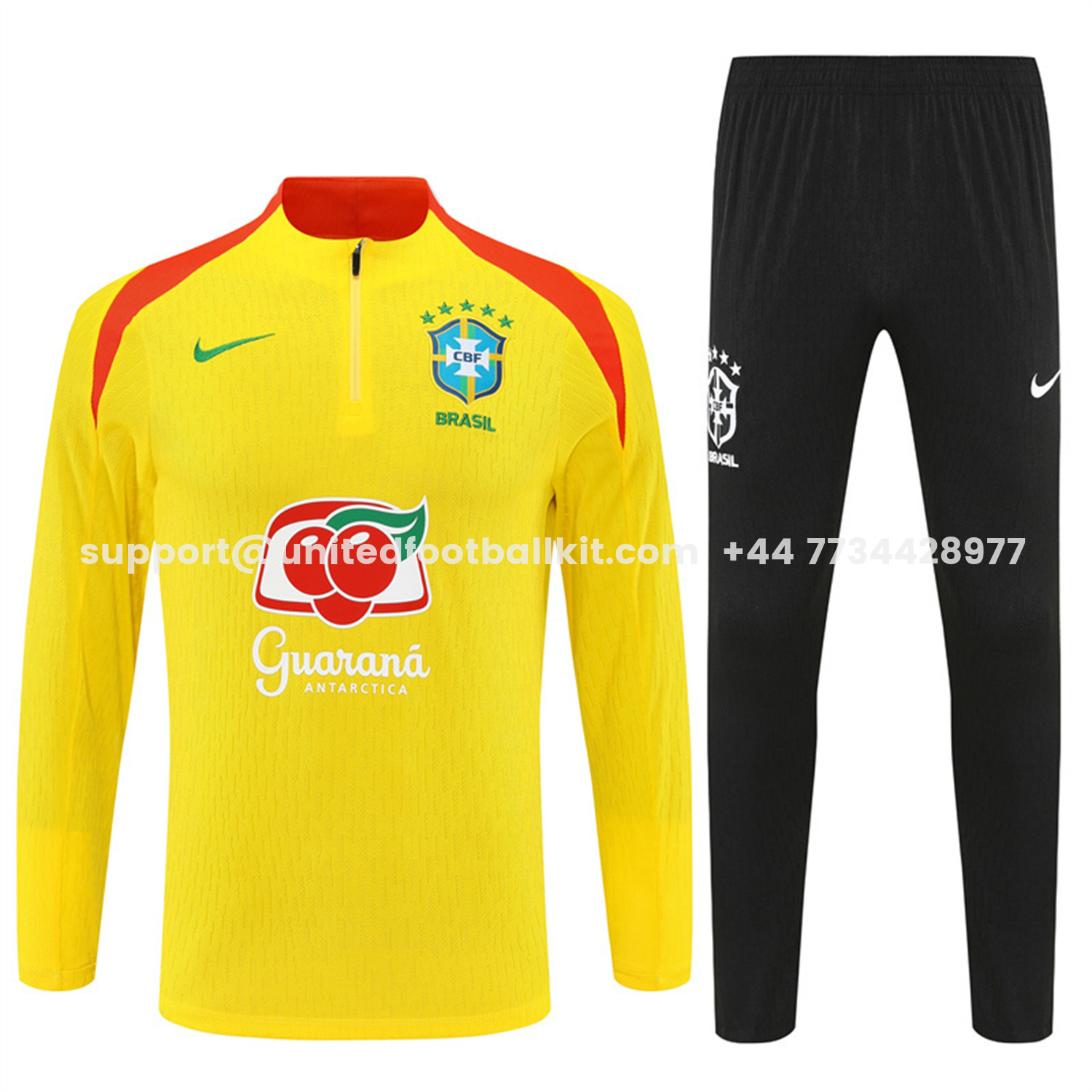 Unitedfootballkit.com | Brazil 25-26 Long Sleeve Training Set - Player Version - Yellow Top and Black Pants -Customize Name, Number and Patch | Worldwide Shipping