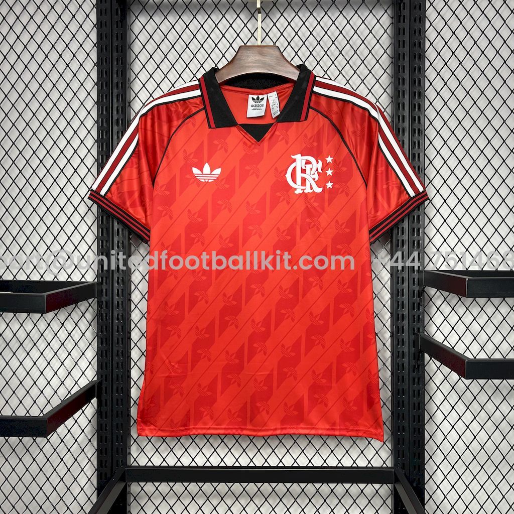 Unitedfootballkit.com | Flamengo 24-25 Red Trefoil Vintage Jersey - Fans Version -Customize Name, Number and Patch | Worldwide Shipping