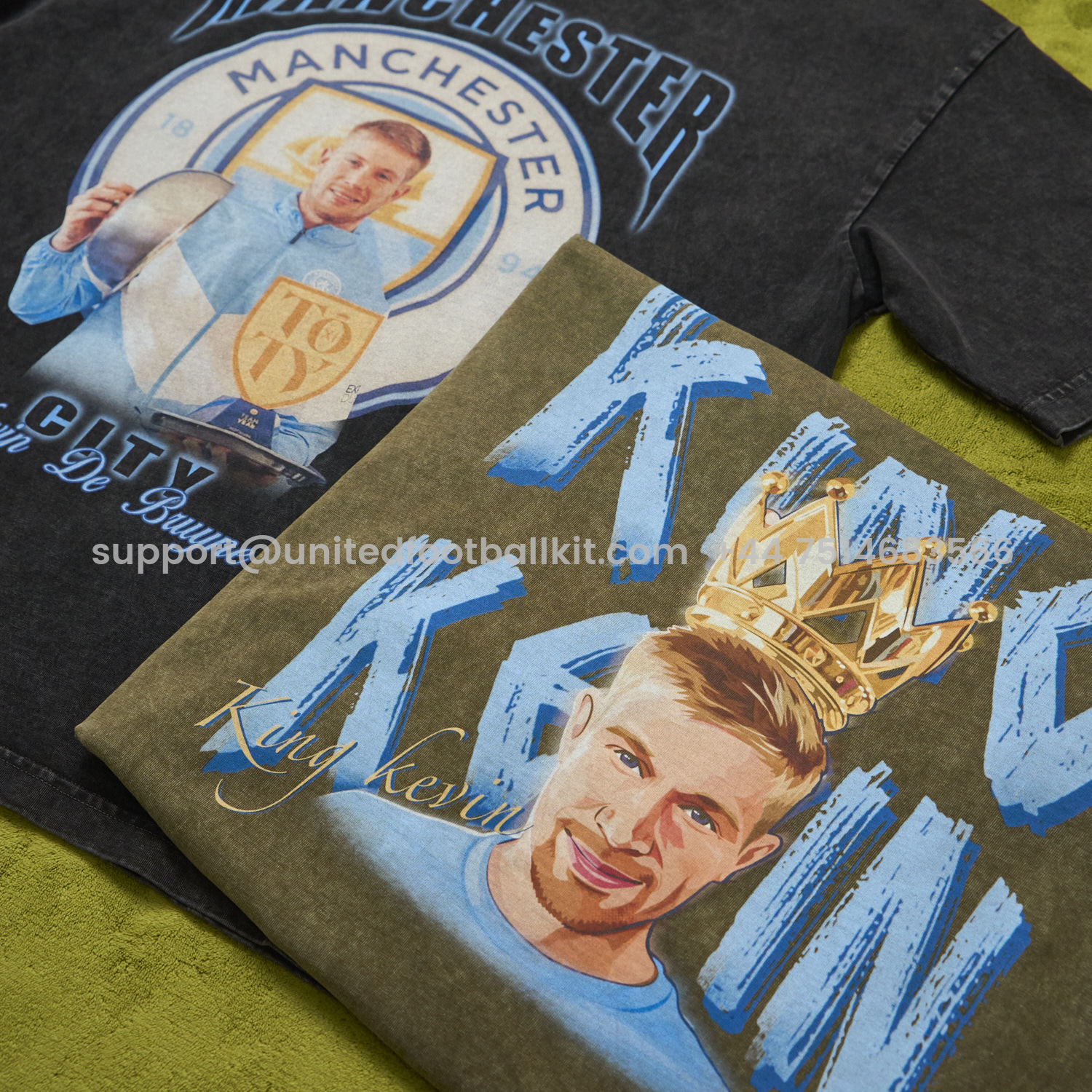 Unitedfootballkit.com | Manchester City Kevin De Bruyne King Oversized Washed T-Shirt -Customize Name, Number and Patch | Worldwide Shipping