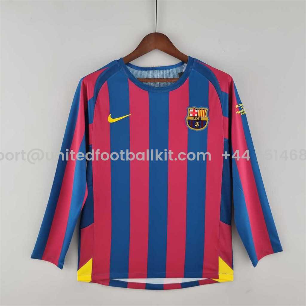 Unitedfootballkit.com | Retro Barcelona 05-06 Home Long Sleeve Jersey - UEFA Champions League Final -Customize Name, Number and Patch | Worldwide Shipping