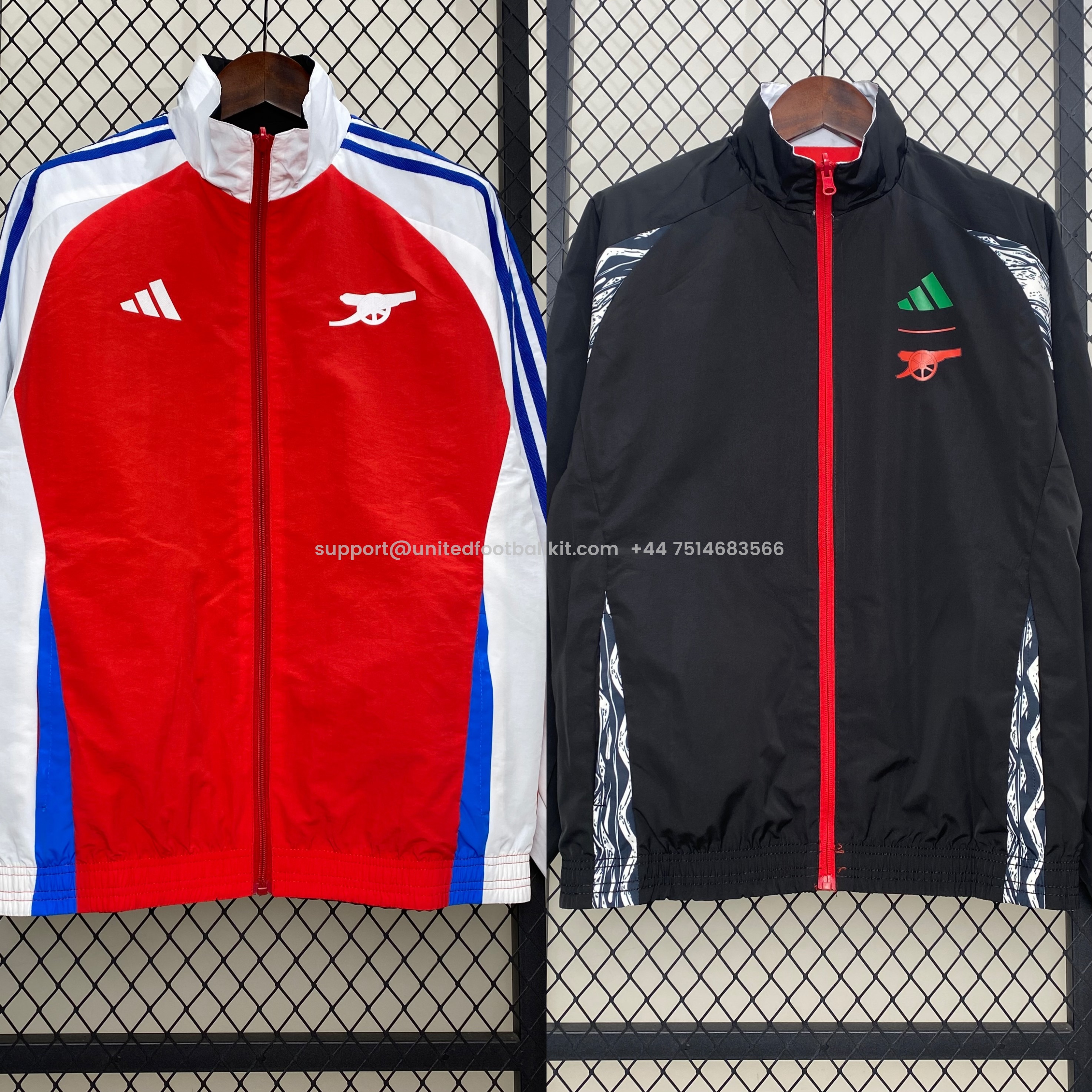 Unitedfootballkit.com | Arsenal 24-25 Double Sided Reversible Windbreaker - Home & Away Jersey Style -Customize Name, Number and Patch | Worldwide Shipping