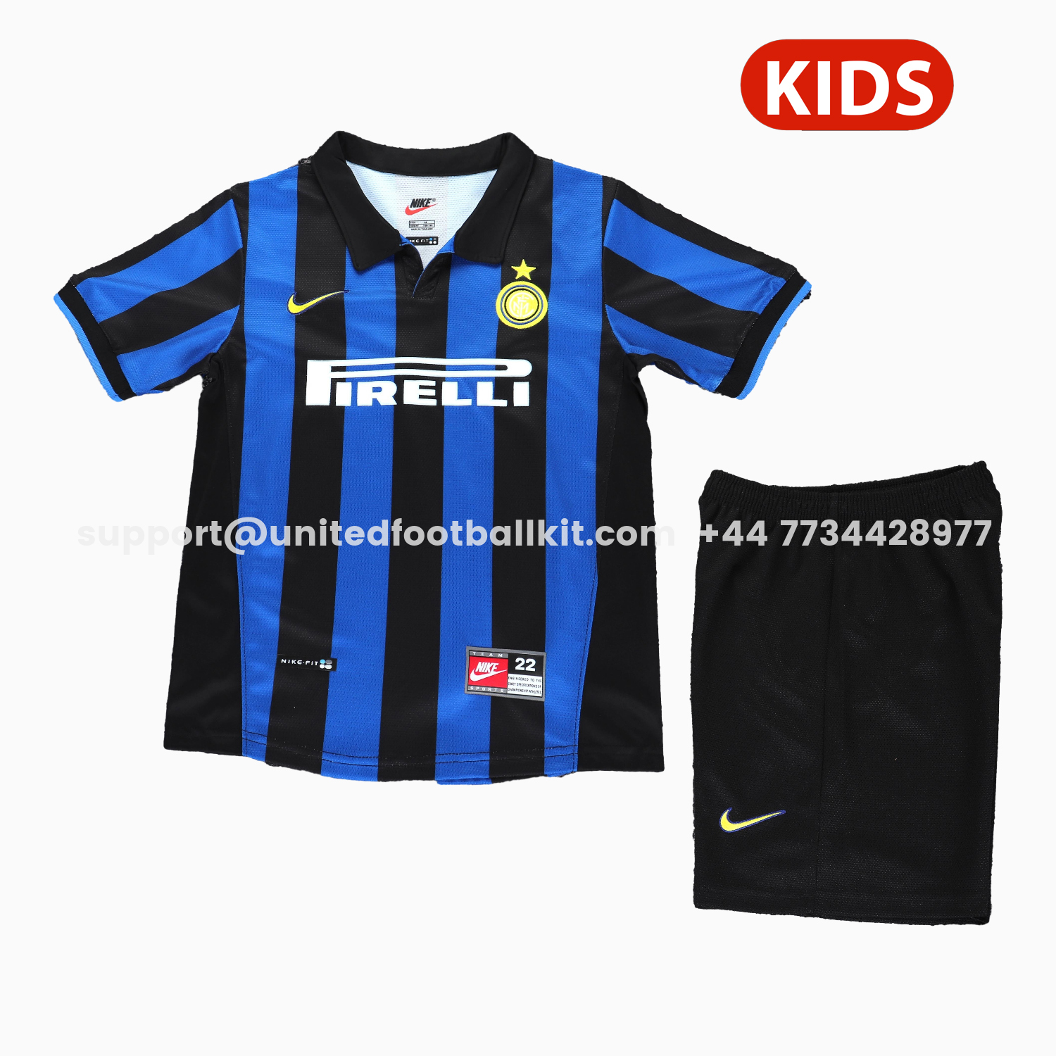 Unitedfootballkit.com | Retro Inter Milan 1998-99 Home Kids Kit -Customize Name, Number and Patch | Worldwide Shipping