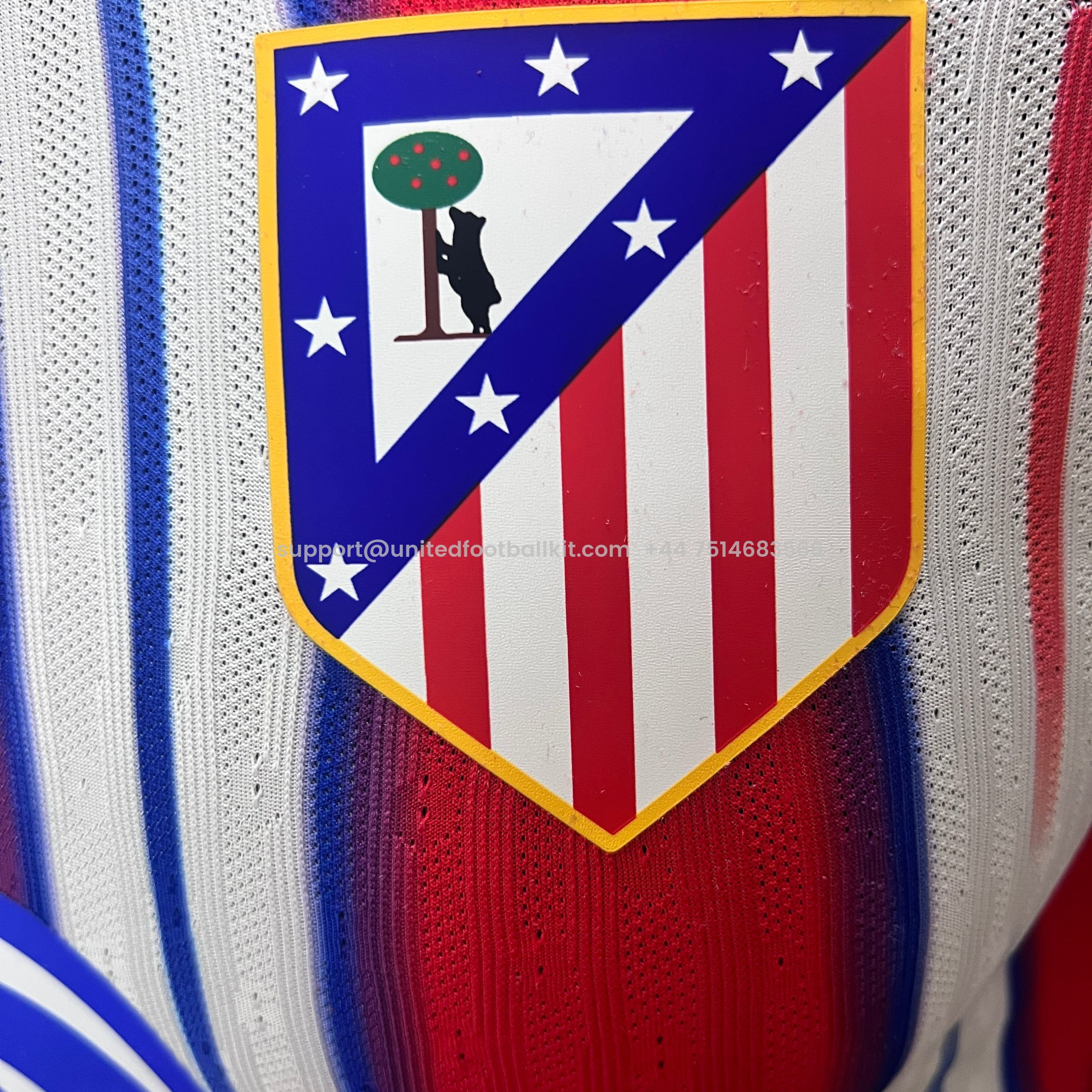 Unitedfootballkit.com | Atletico Madrid 24-25 Home Long Sleeve Jersey - Player Version -Customize Name, Number and Patch | Worldwide Shipping