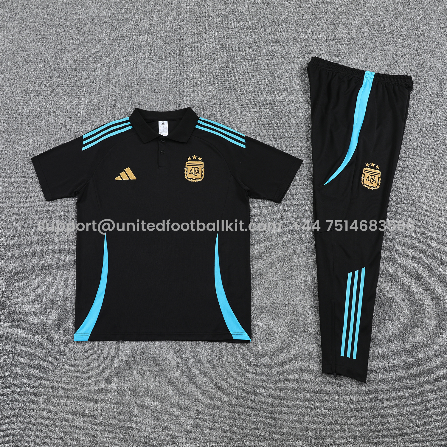 Unitedfootballkit.com | Argentina 25-26 POLO Short-Sleeve Training Set - Deep Blue Top and Pants with Blue Stripes -Customize Name, Number and Patch | Worldwide Shipping