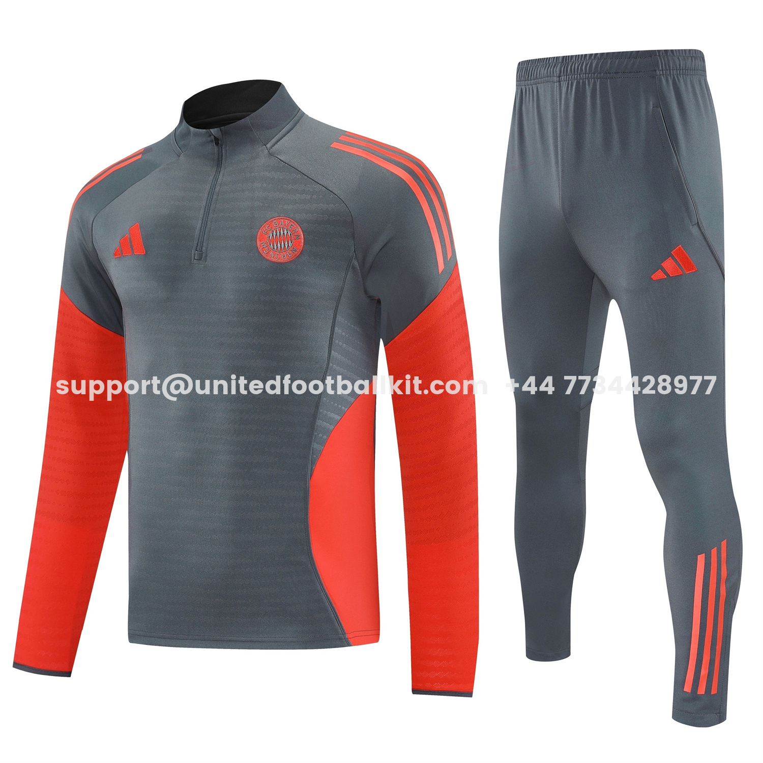 Unitedfootballkit.com | Bayern Munich 25-26 Long Sleeves Training Set - Dark Grey And Red Top & Pants -Customize Name, Number and Patch | Worldwide Shipping