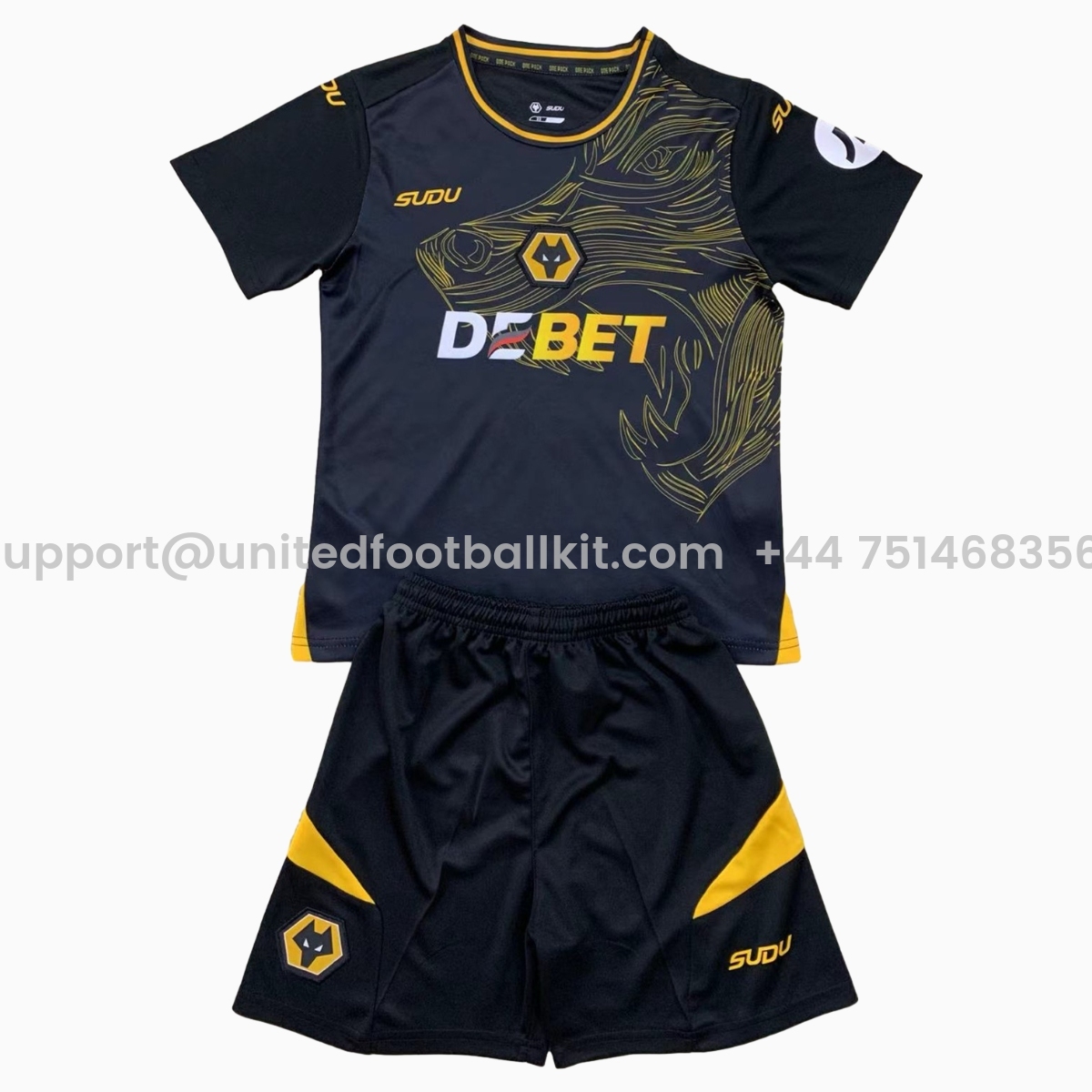 Unitedfootballkit.com | Wolverhampton Wanderers Wolves 24-25 Away Kids Kit -Customize Name, Number and Patch | Worldwide Shipping